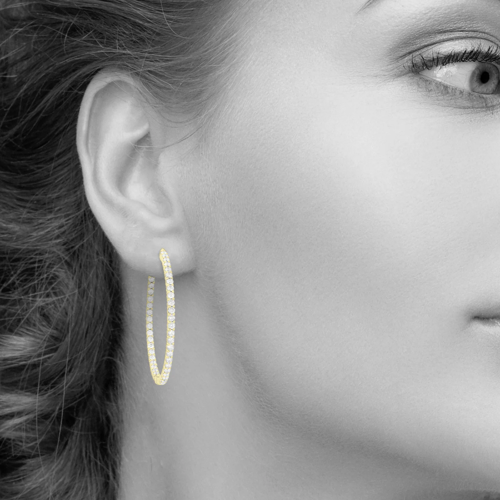 2.00 ctw Diamond Inside Outside 1.5" Hoop Earrings in 14K Yellow Gold - Image 3