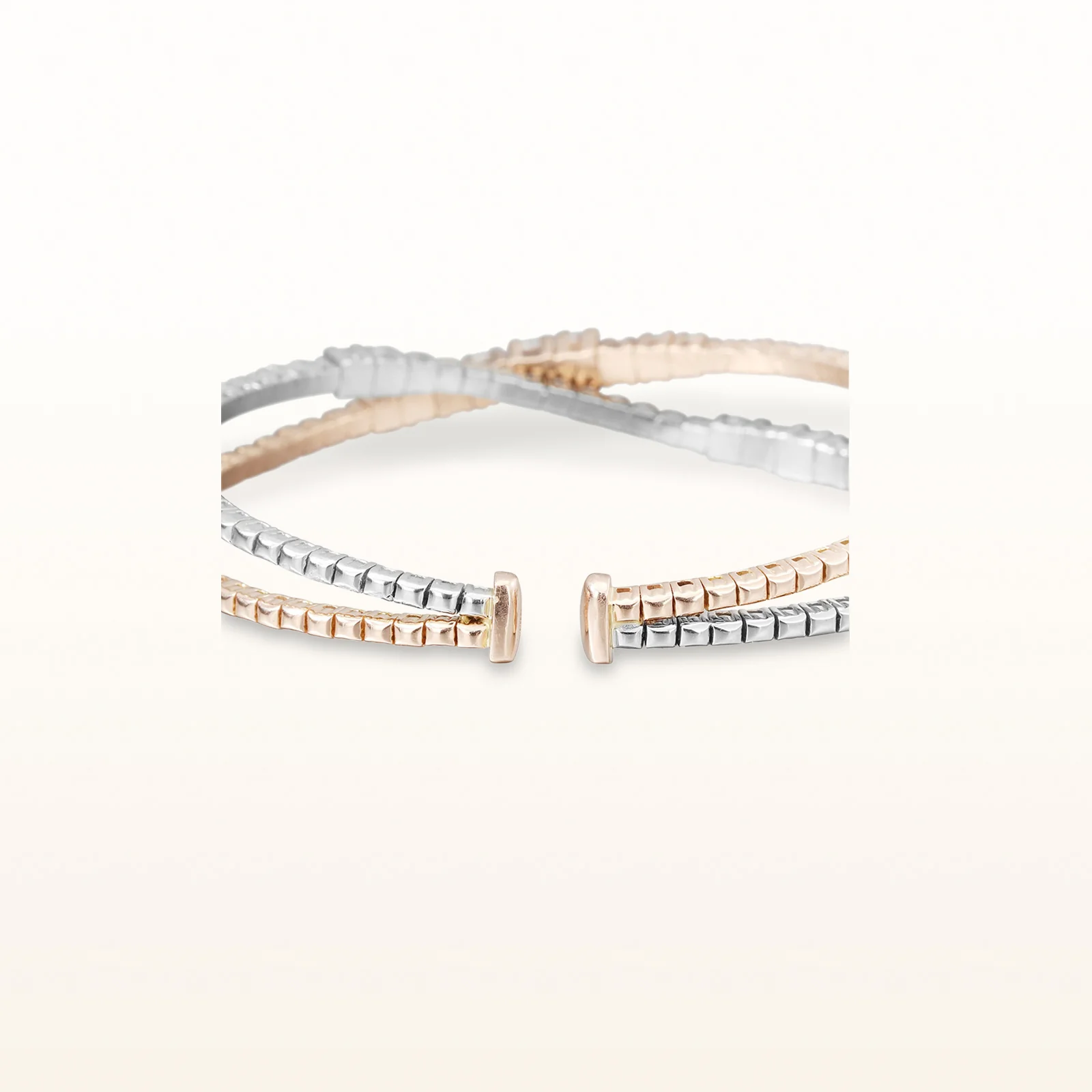 3.50 ctw Graduated Diamond Crossover Flexible Cuff Bracelet in 14kt Rose and White Gold - Image 3