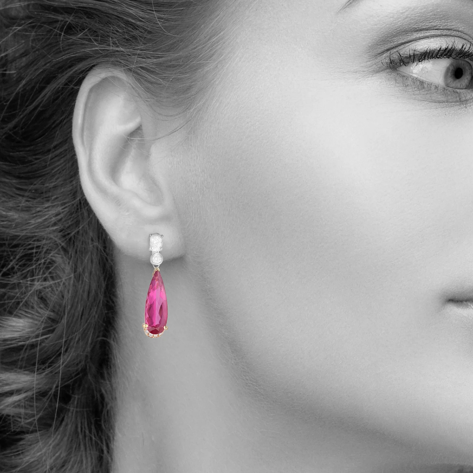 8.52 ctw Rubellite and Diamond Drop Earrings in 18kt Rose and White Gold - Image 3