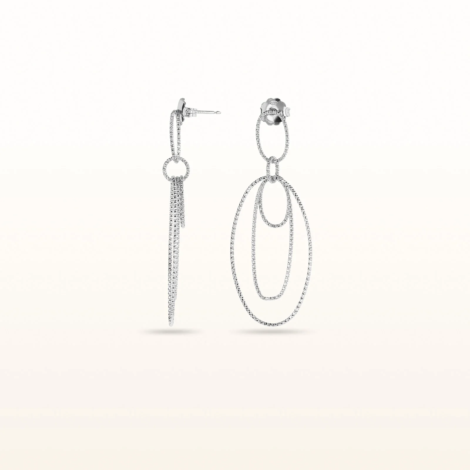 925 Sterling Silver Diamond Cut Multi-Sized Oval Shaped Drop Earrings - Image 3