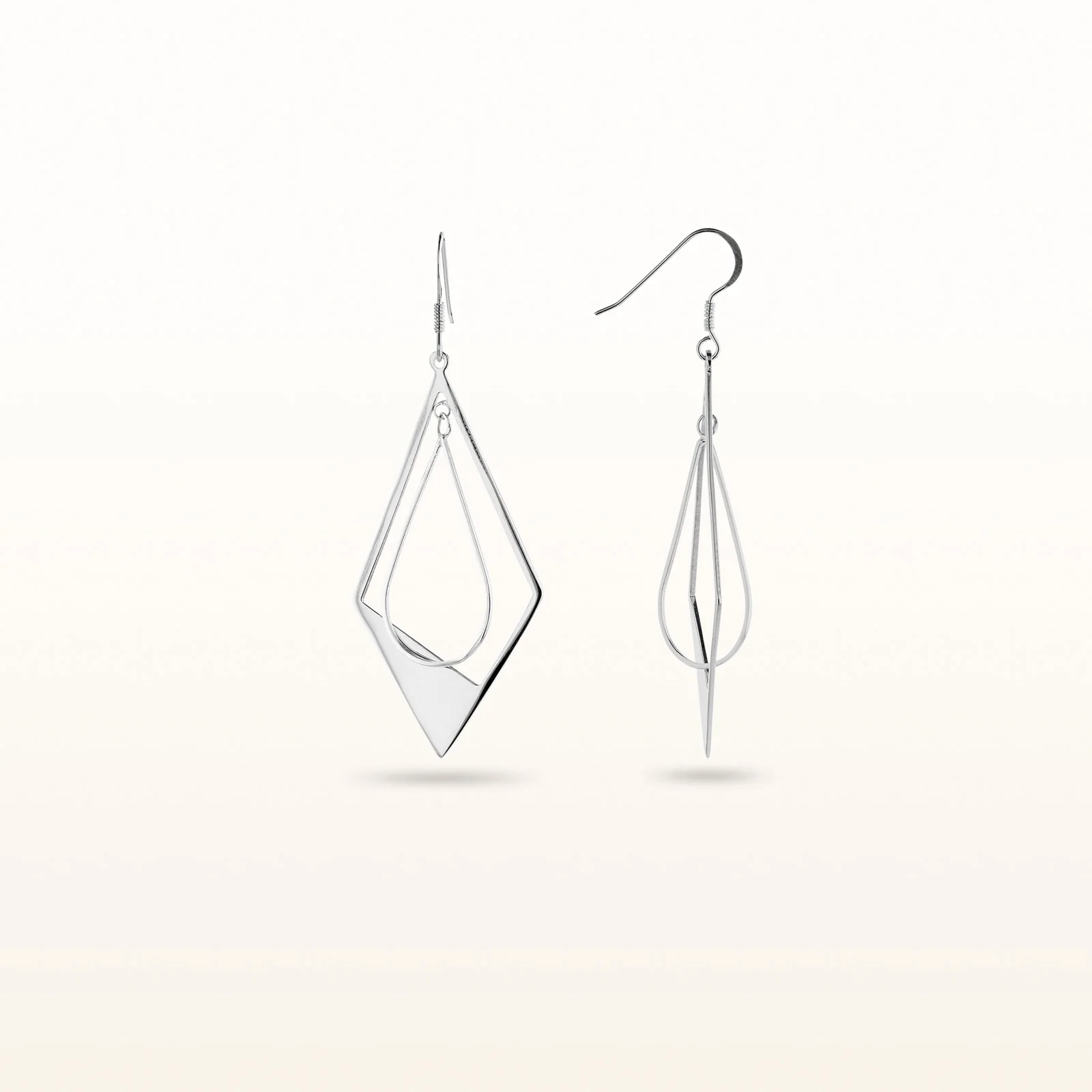 925 Sterling Silver Dual Shape Dangle Earrings - Image 6