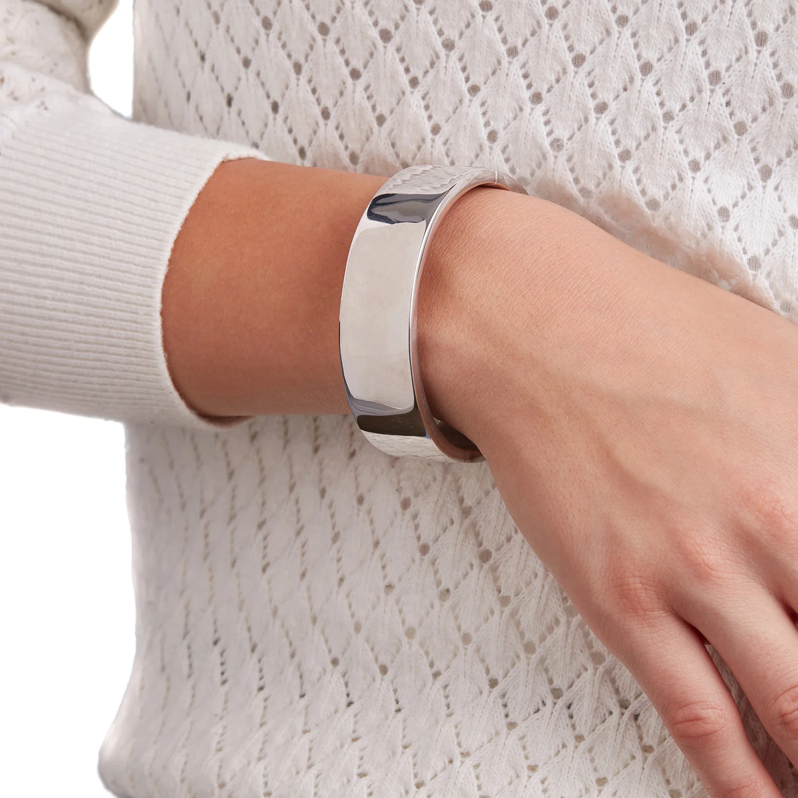 925 Sterling Silver Wide High Polish Hinged Bangle - Image 4