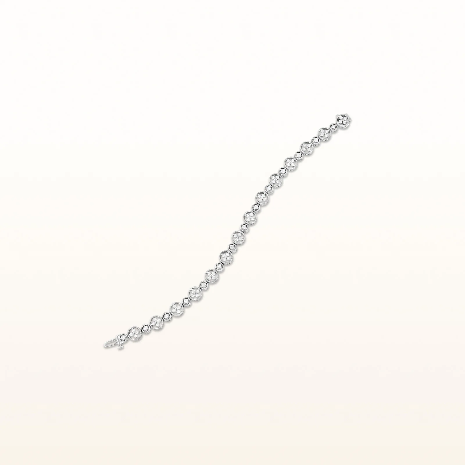 Alternating Milgrain Circle Diamond Link Bracelet in 14kt White Gold - Image 3