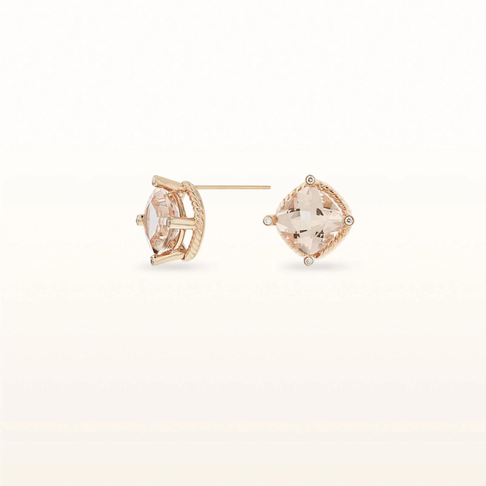 Cushion Cut Morganite and Diamond Earrings in 14kt Rose Gold - Image 3
