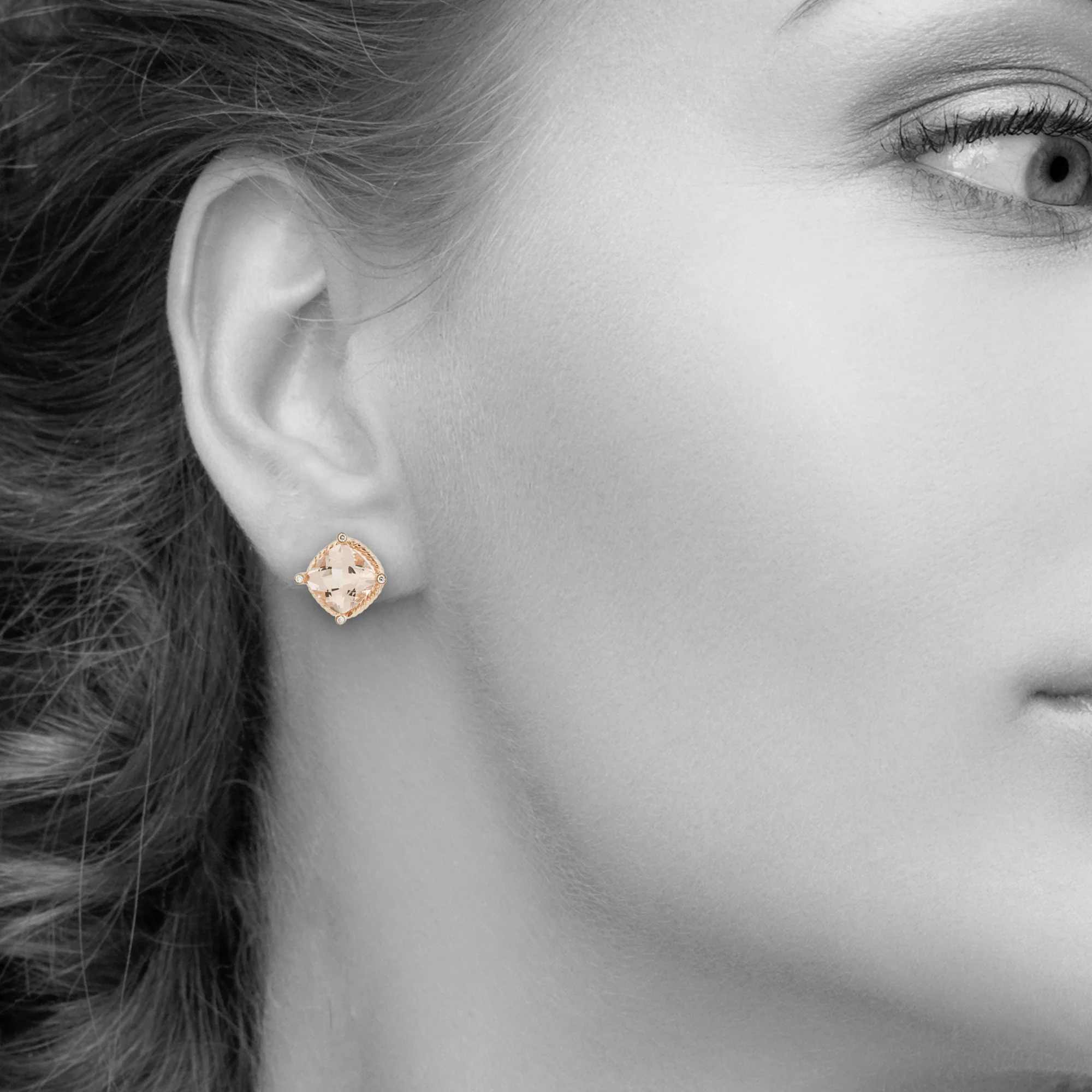 Cushion Cut Morganite and Diamond Earrings in 14kt Rose Gold - Image 4