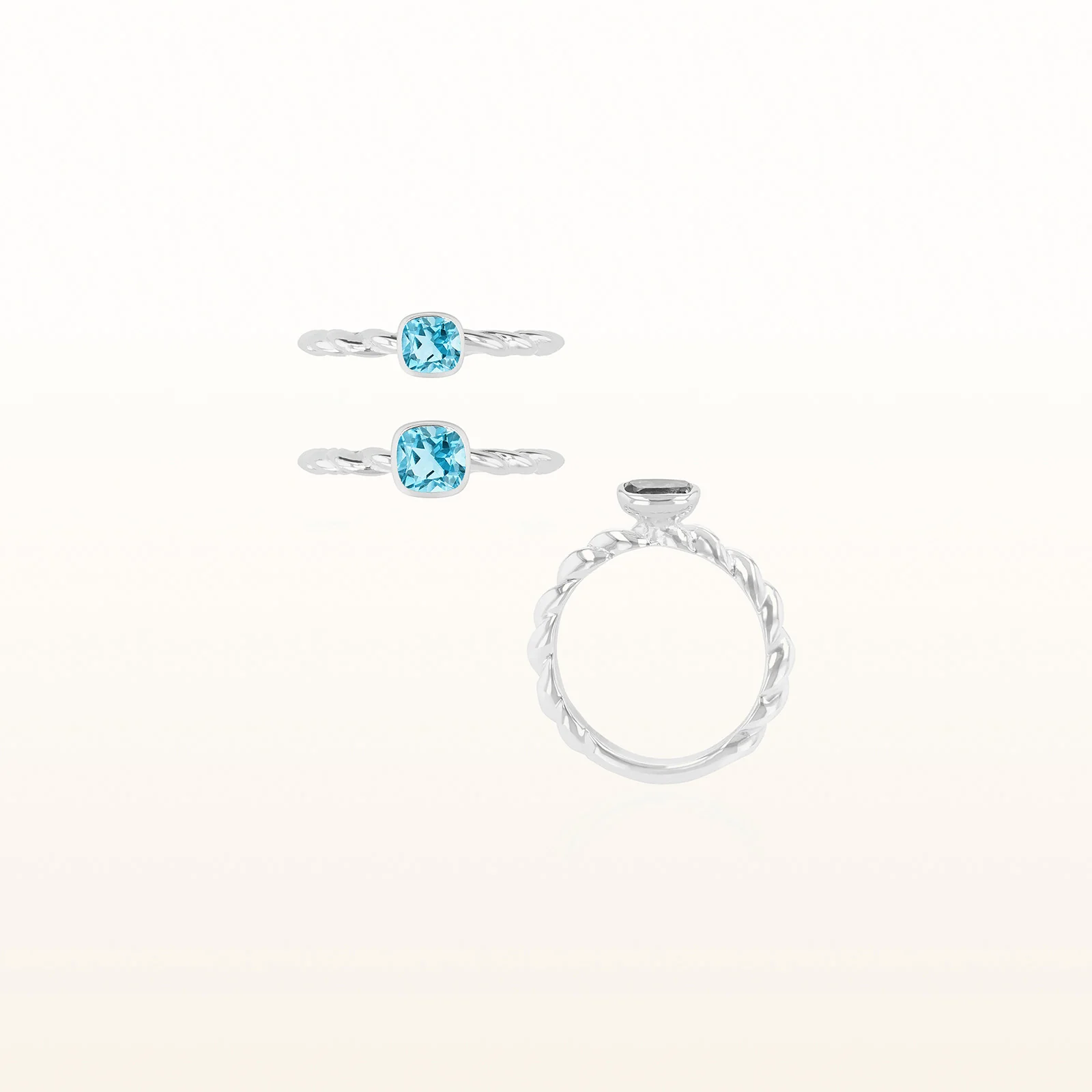 5 x 5 mm Cushion Cut Gemstone Stackable Rope Style Ring in 14kt White Gold - Image 3