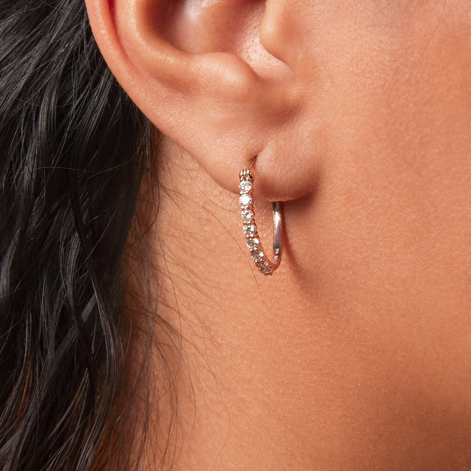 Diamond Shared Prong Hoop Earrings in 14kt Rose Gold - Image 4