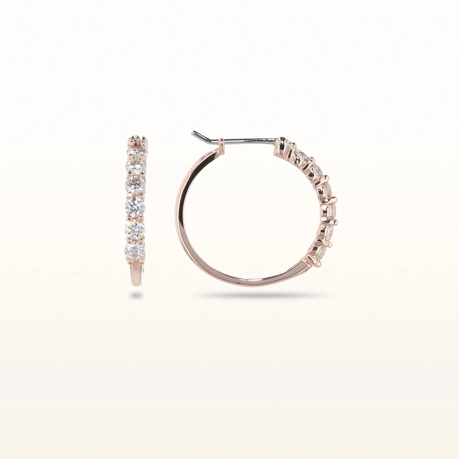 Diamond Shared Prong Hoop Earrings in 14kt Rose Gold - Image 6