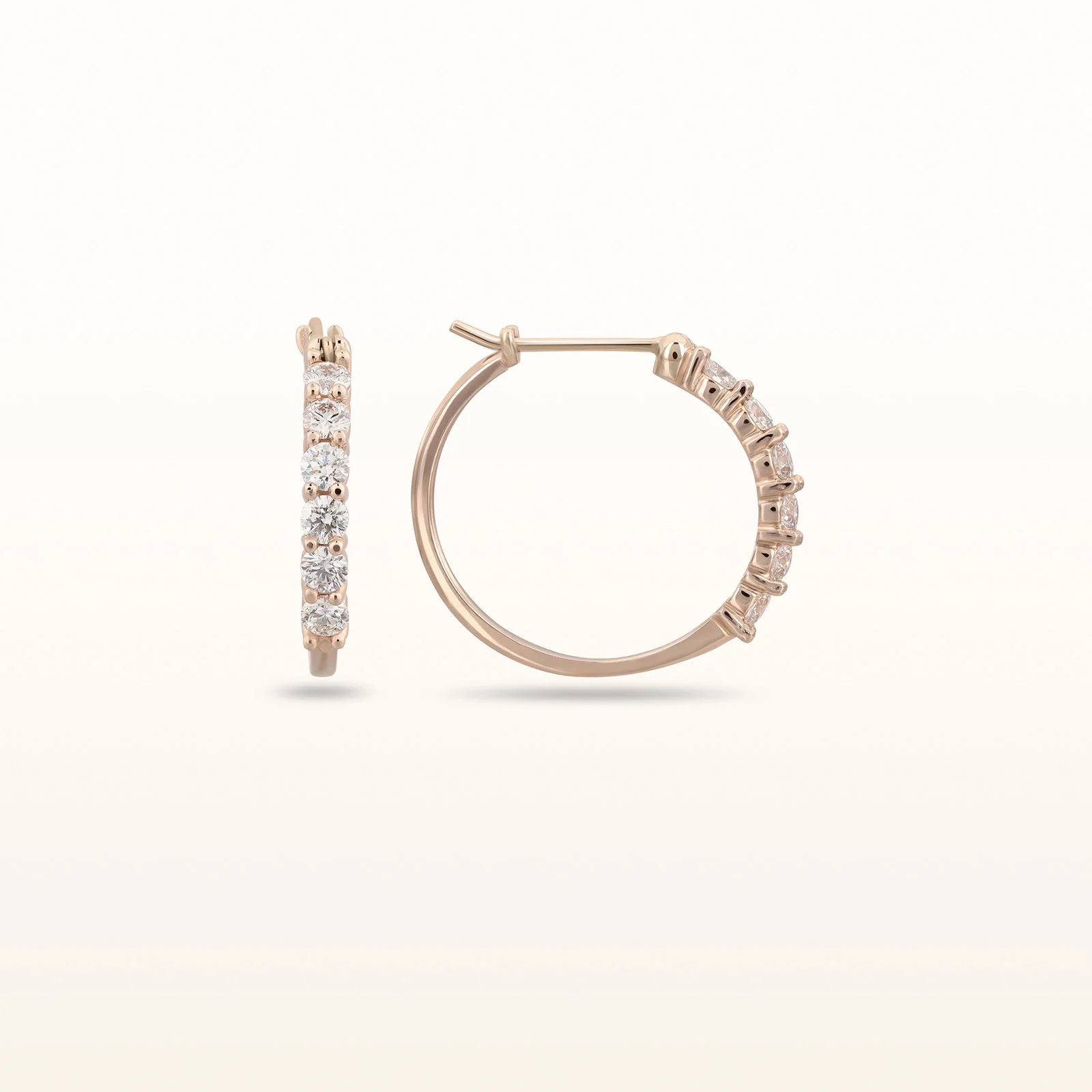 Diamond Shared Prong Hoop Earrings in 14kt Rose Gold - Image 7
