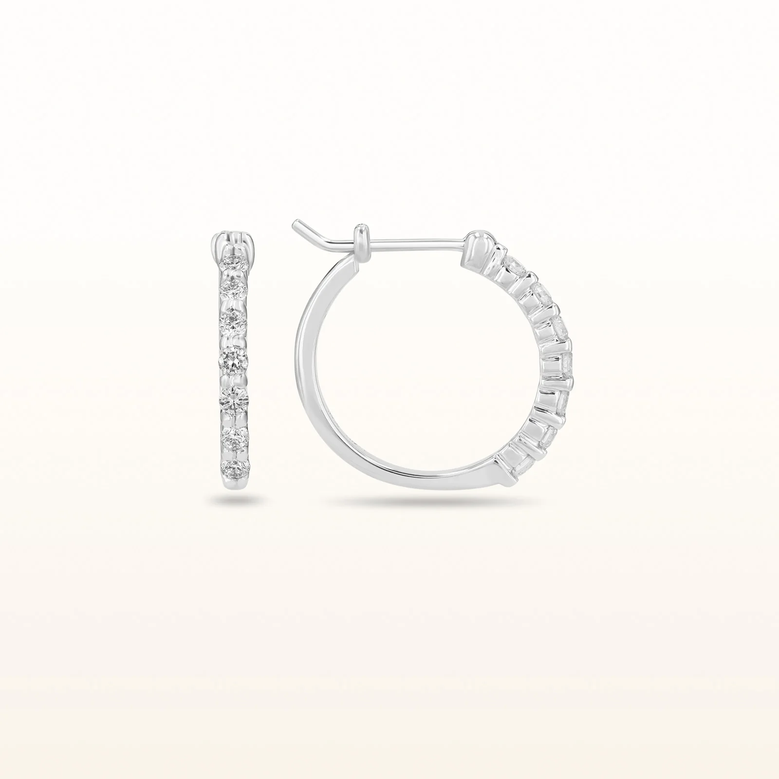 Diamond Shared Prong Hoop Earrings in 14kt White Gold - Image 3