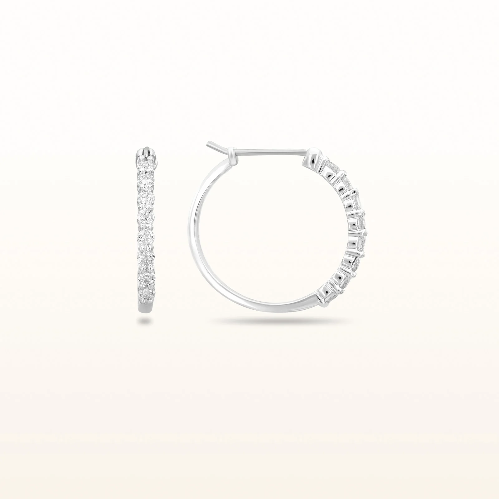 Diamond Shared Prong Hoop Earrings in 14kt White Gold - Image 4