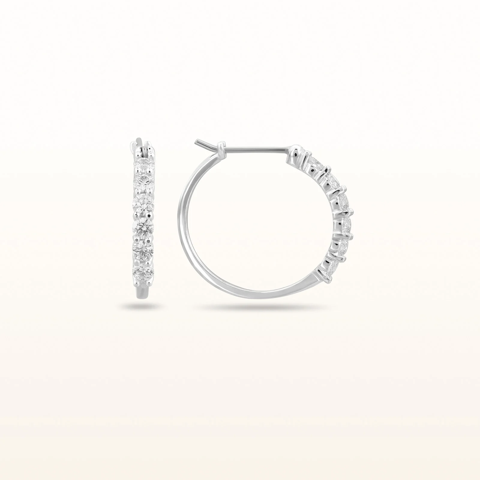 Diamond Shared Prong Hoop Earrings in 14kt White Gold - Image 5
