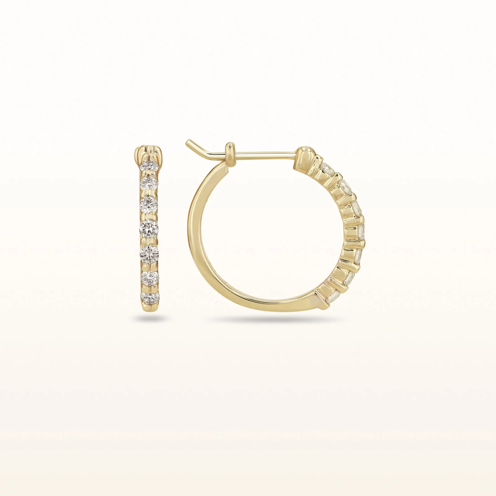 Diamond Shared Prong Hoop Earrings in 14kt Yellow Gold - Image 3