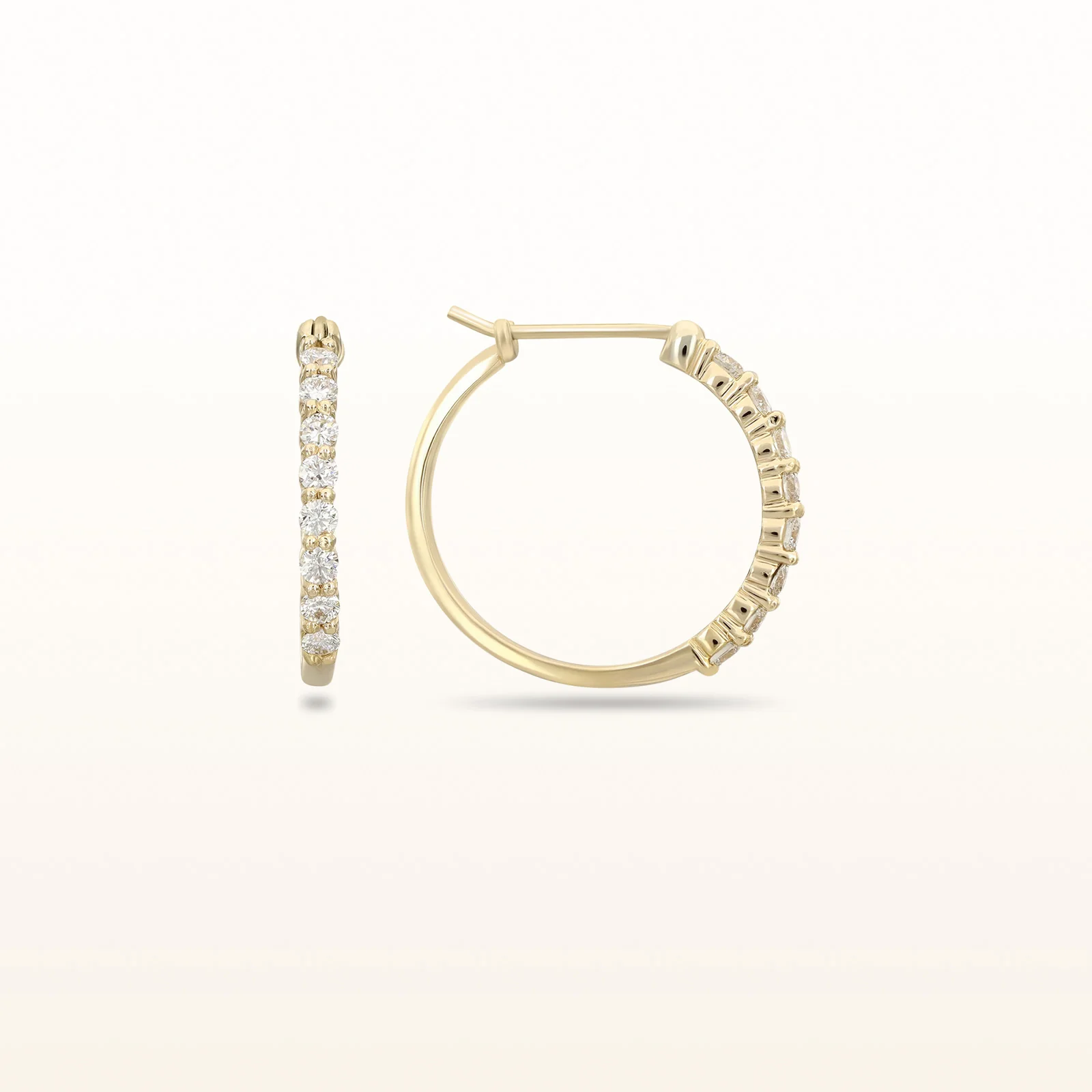 Diamond Shared Prong Hoop Earrings in 14kt Yellow Gold - Image 4