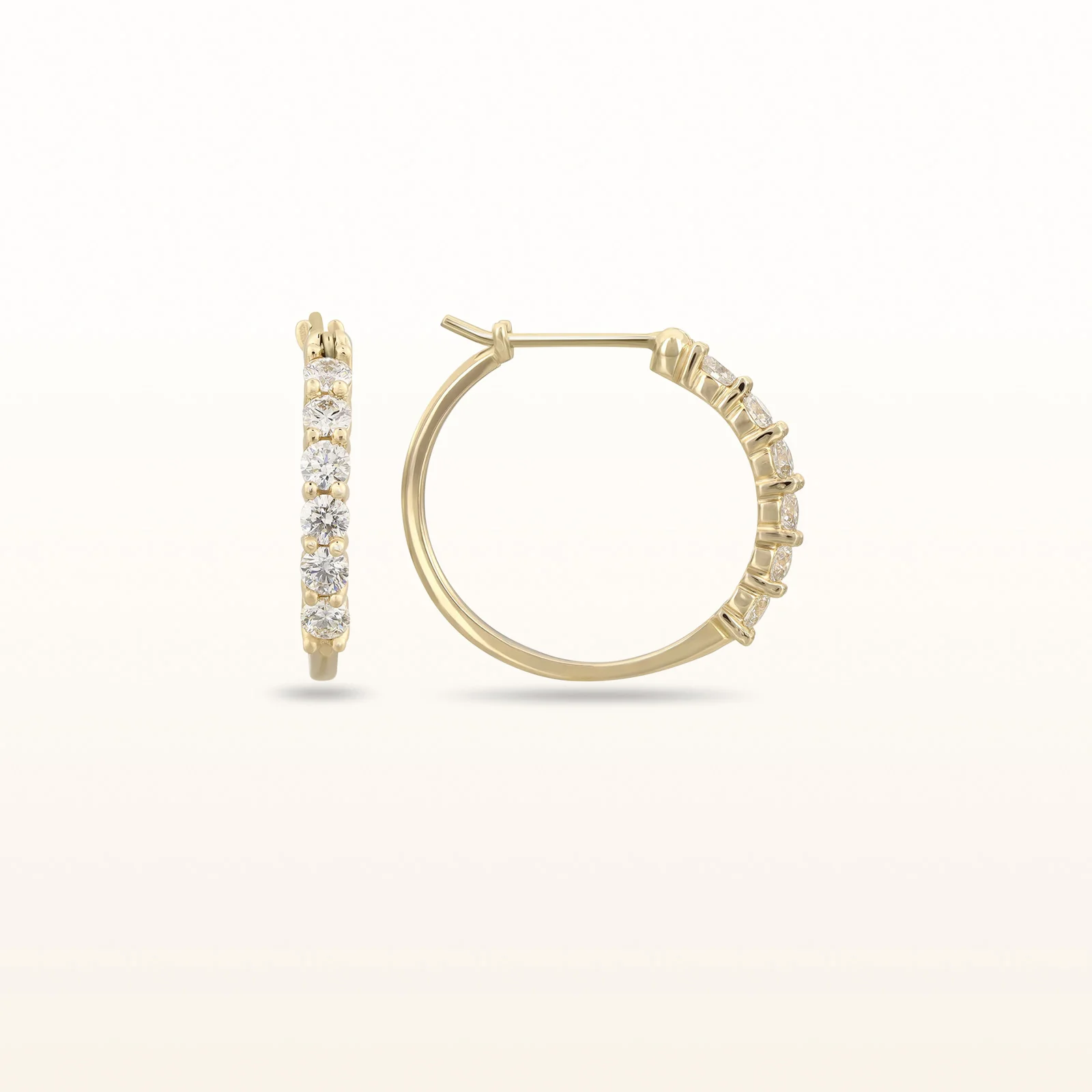 Diamond Shared Prong Hoop Earrings in 14kt Yellow Gold - Image 5