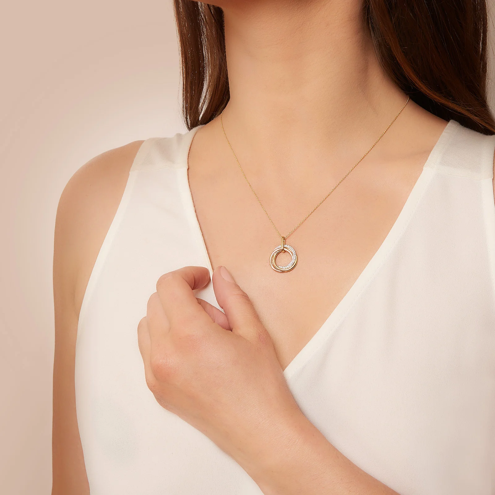 Diamond Trinity Pendant in 14kt Tri-Color Gold - Image 4