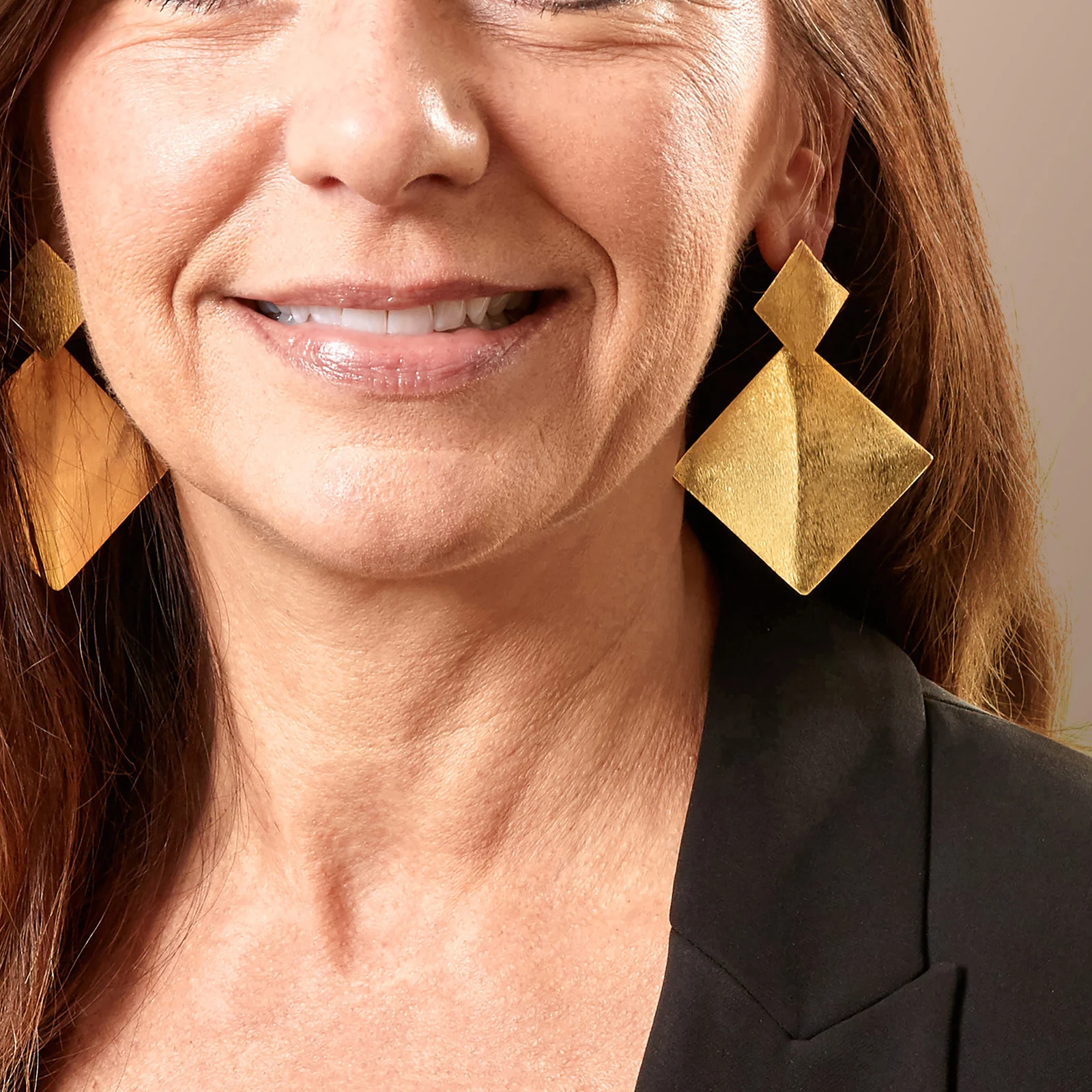 Yellow Gold Plated 925 Sterling Silver Convex Square Drop Earrings - Image 4