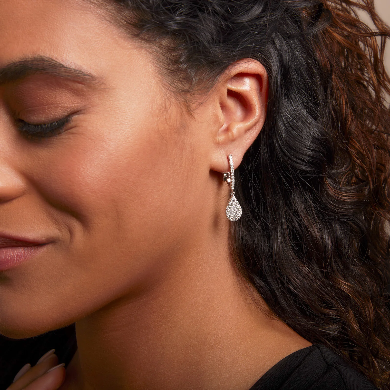 Invisible Set Diamond Pear Shaped Earrings in 18kt White Gold - Image 3