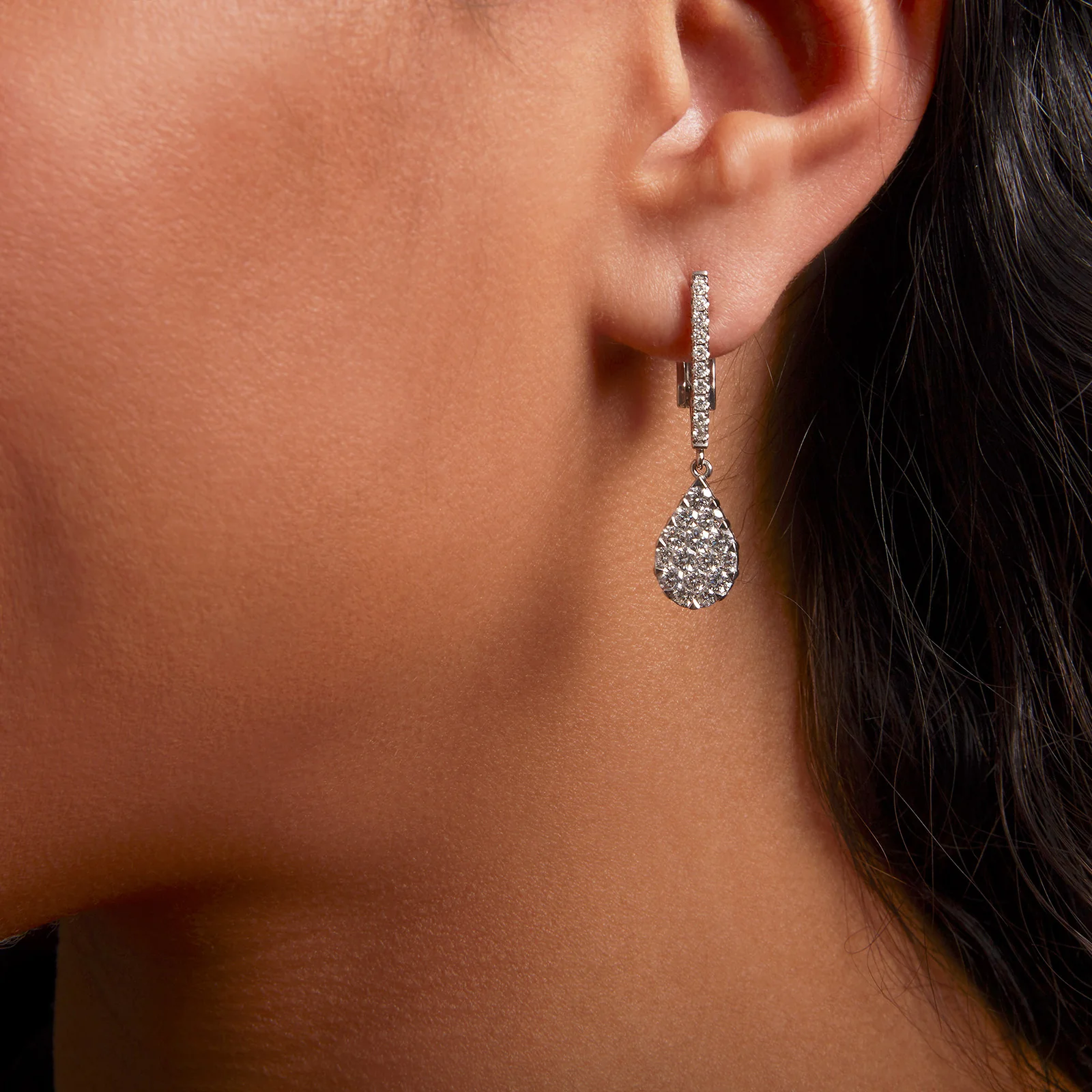 Invisible Set Diamond Pear Shaped Earrings in 18kt White Gold - Image 4