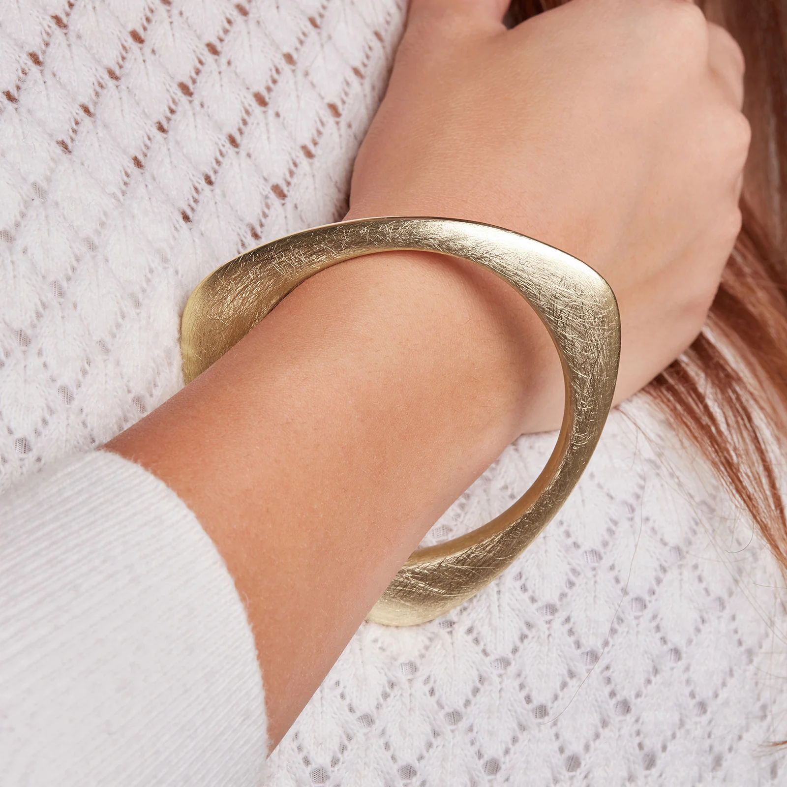 LeoDaniels Yellow Gold Plated 925 Sterling Silver Wire Brushed Triangular Bangle Bracelet - Image 4