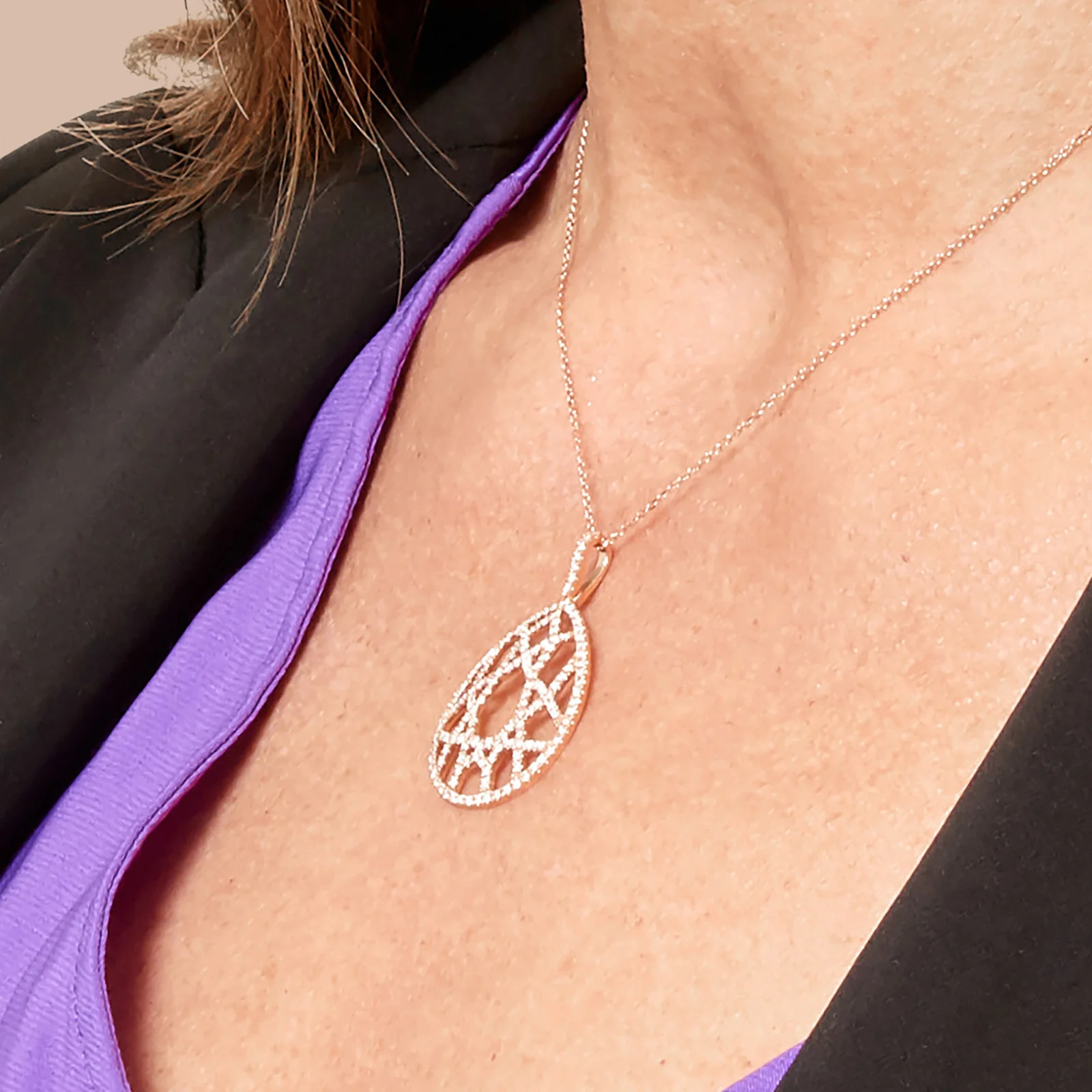 Openwork Diamond Teardrop Shaped Pendant in 14kt Rose Gold - Image 5