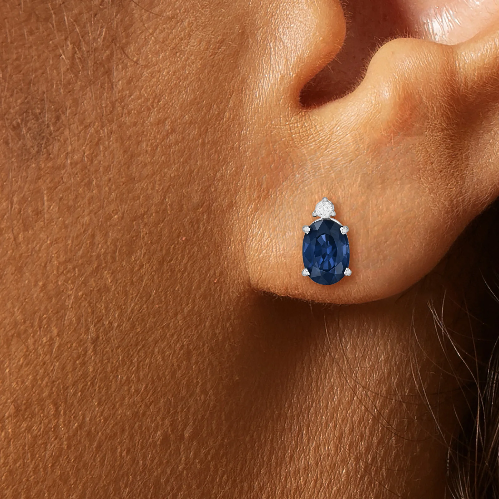 Oval Blue Sapphire and Diamond Earrings in 14kt White Gold - Image 3