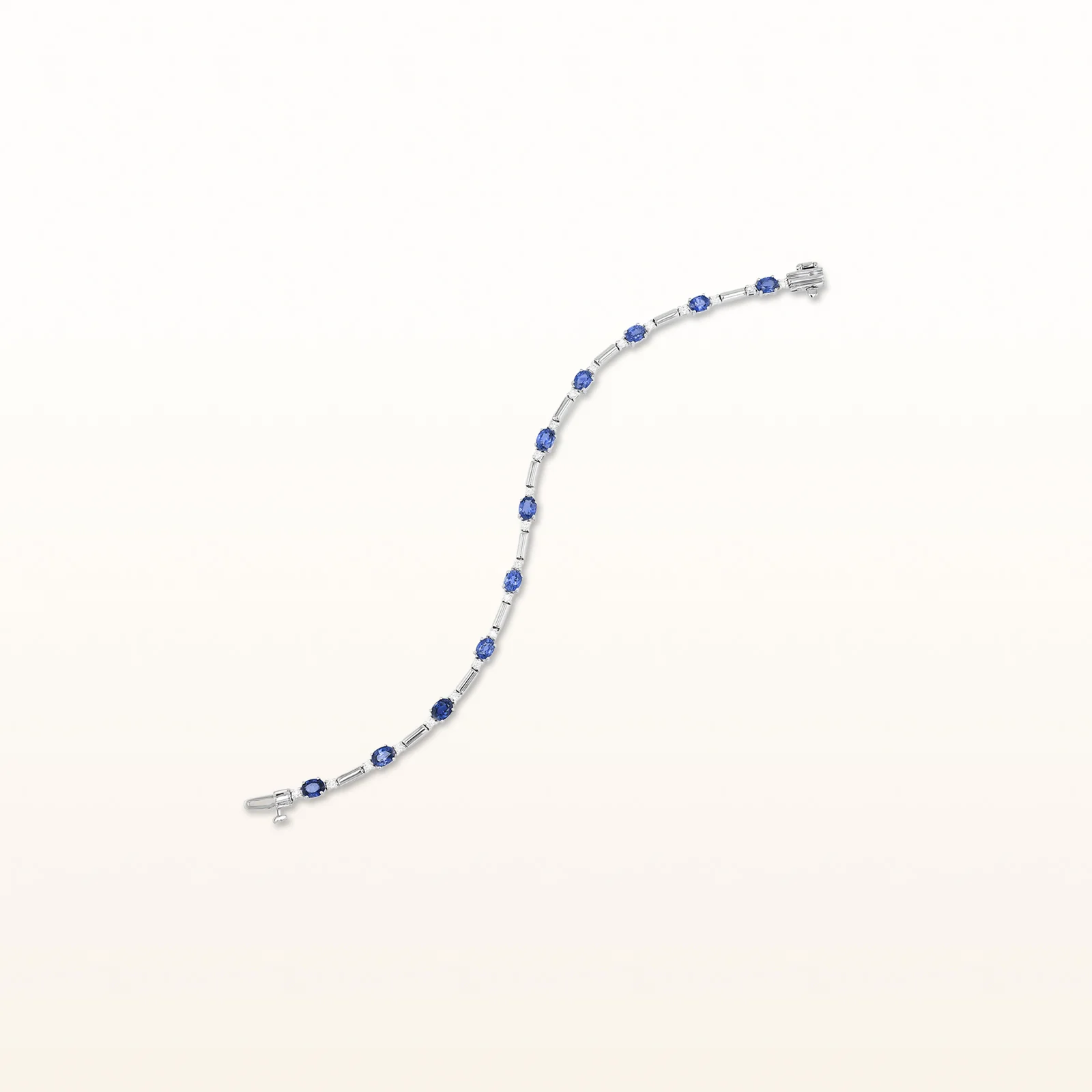 Oval Blue Sapphire and Round Diamond Bar Link Bracelet in 14kt White Gold - Image 3