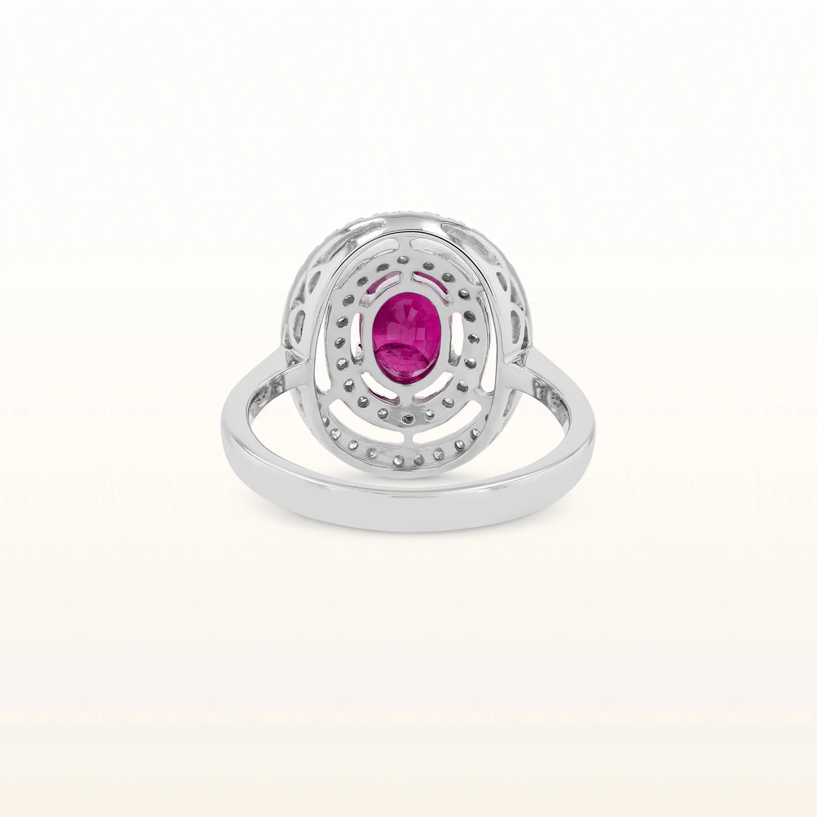 Oval Gemstone and Double Diamond Halo Ring in 14kt White Gold - Image 3