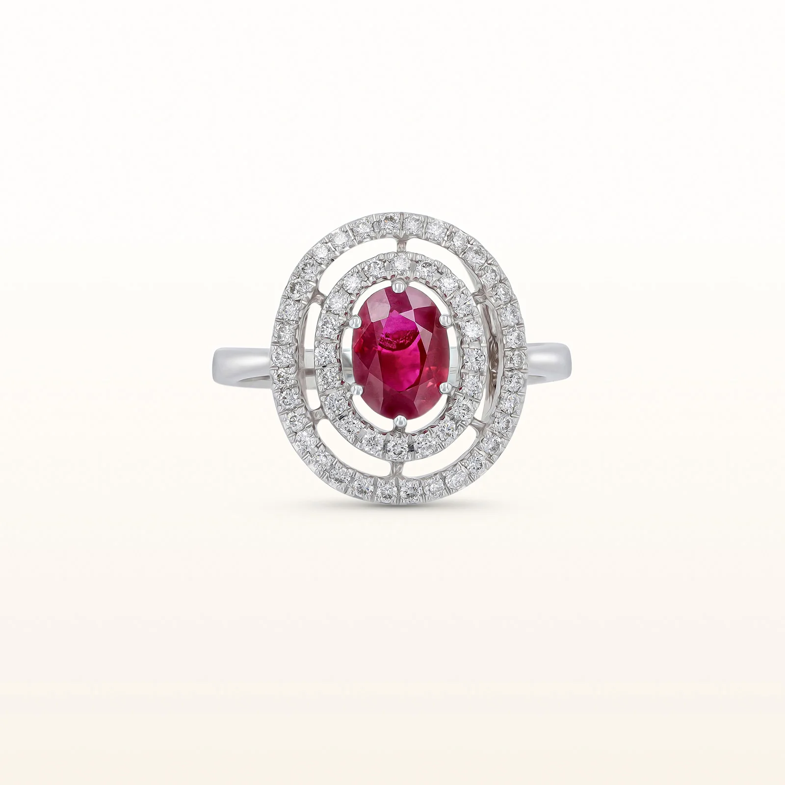 Oval Gemstone and Double Diamond Halo Ring in 14kt White Gold - Image 5