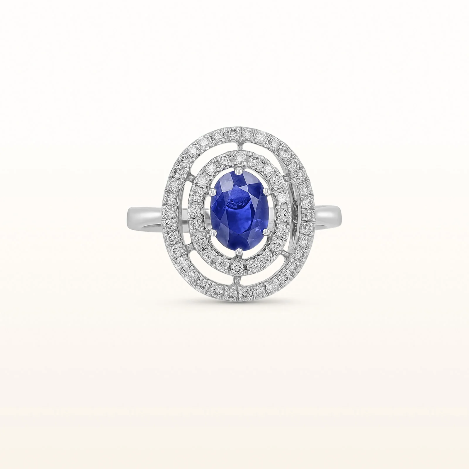 Oval Gemstone and Double Diamond Halo Ring in 14kt White Gold - Image 6