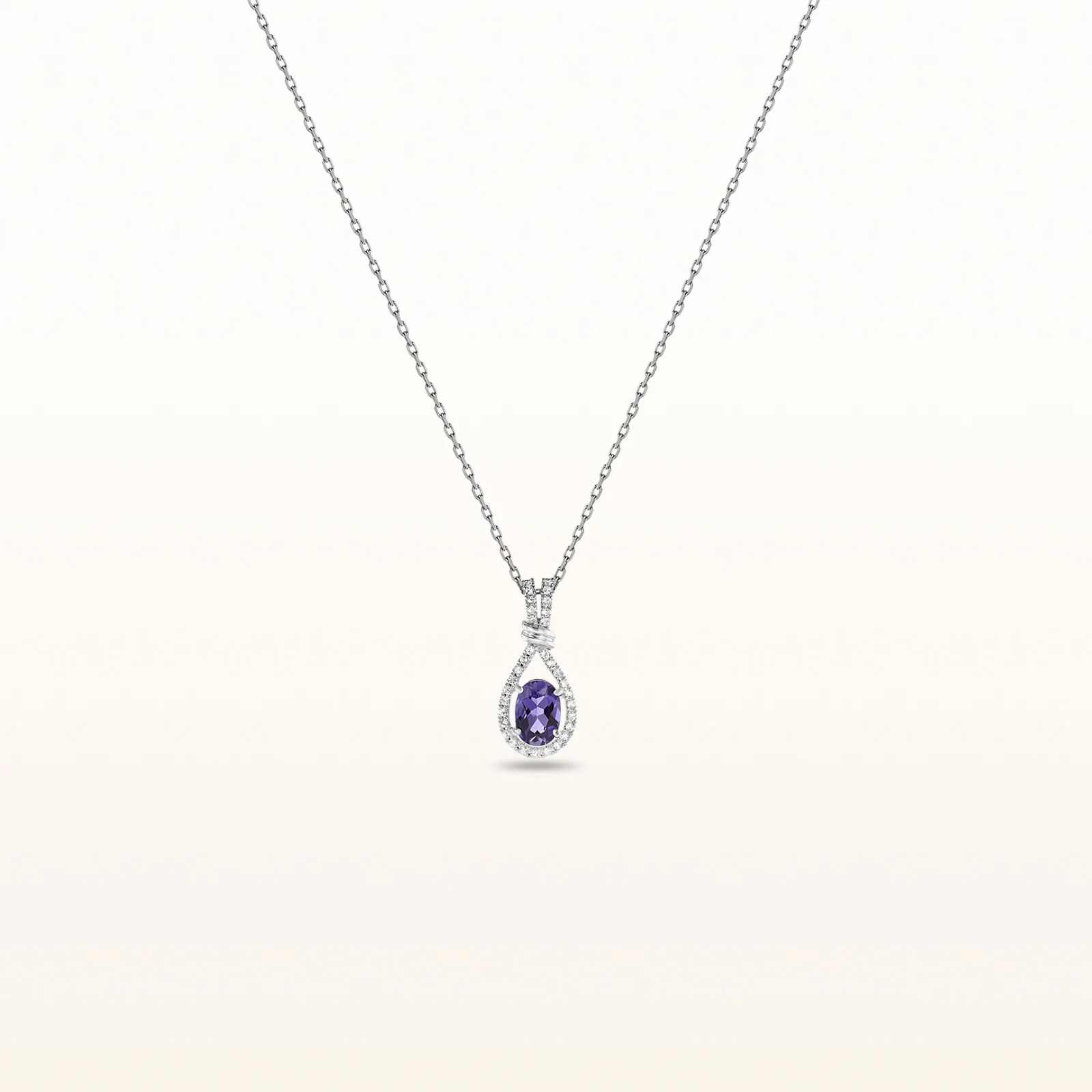 Oval Gemstone and White Sapphire Teardrop Pendant in 14kt White Gold - Image 10