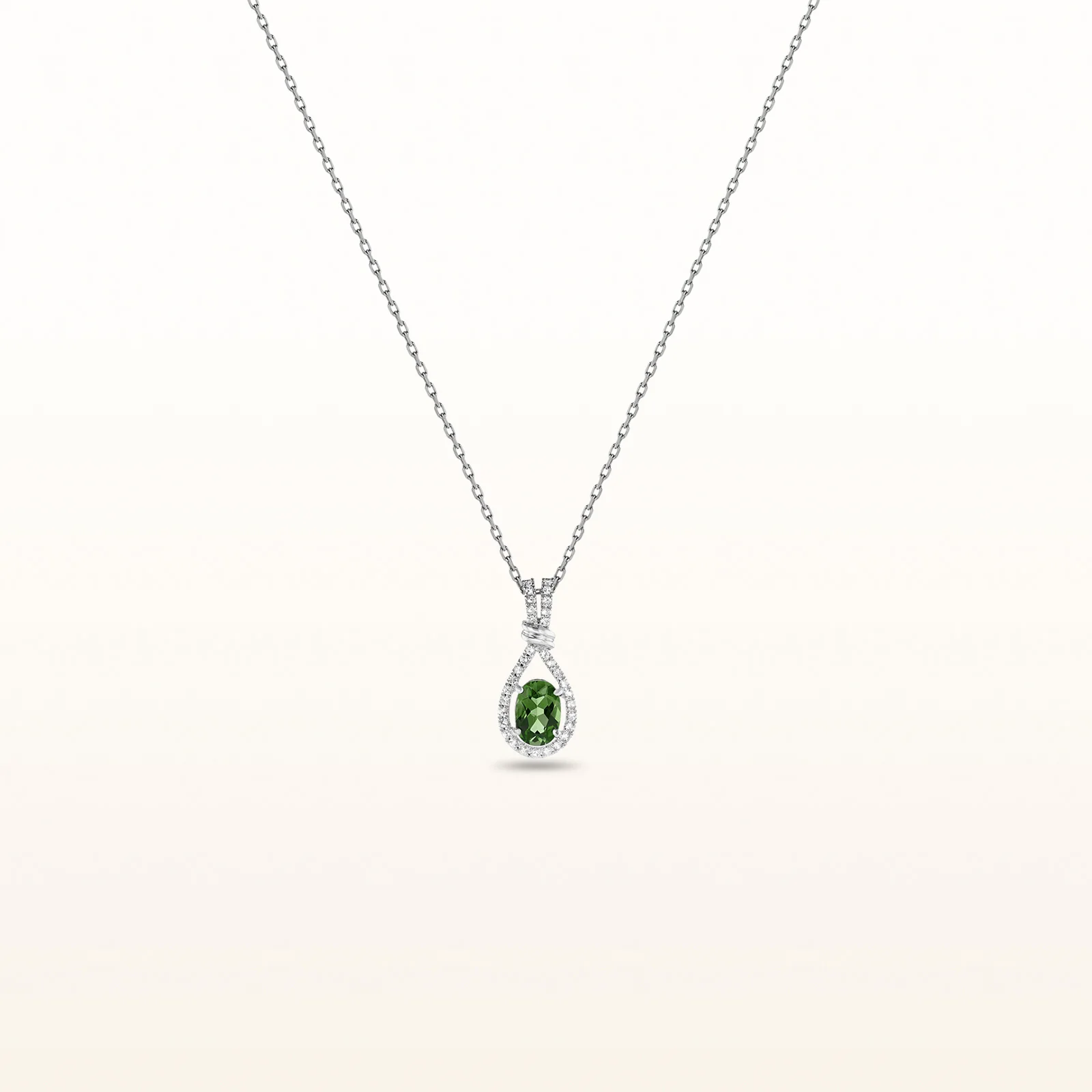 Oval Gemstone and White Sapphire Teardrop Pendant in 14kt White Gold - Image 11