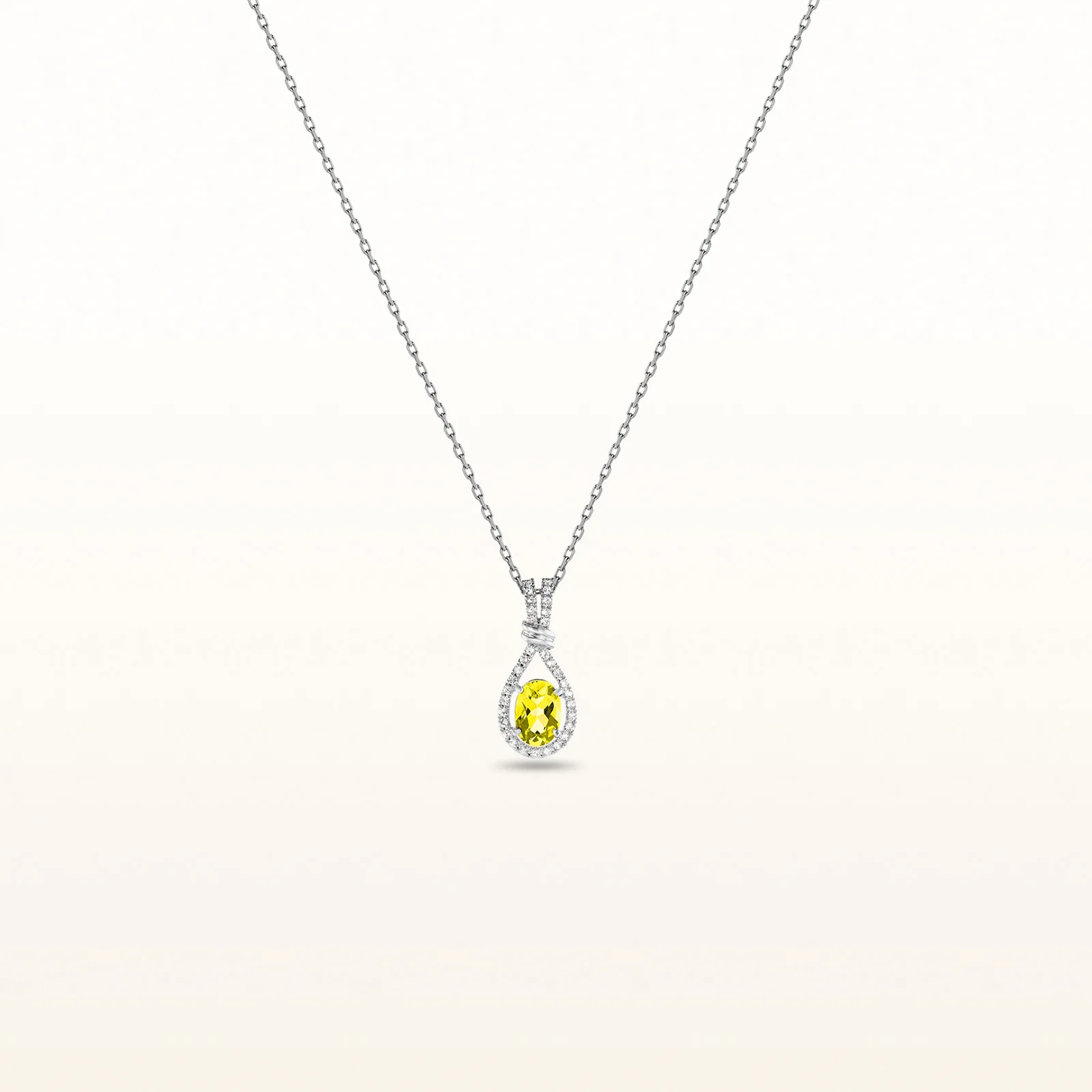 Oval Gemstone and White Sapphire Teardrop Pendant in 14kt White Gold - Image 12