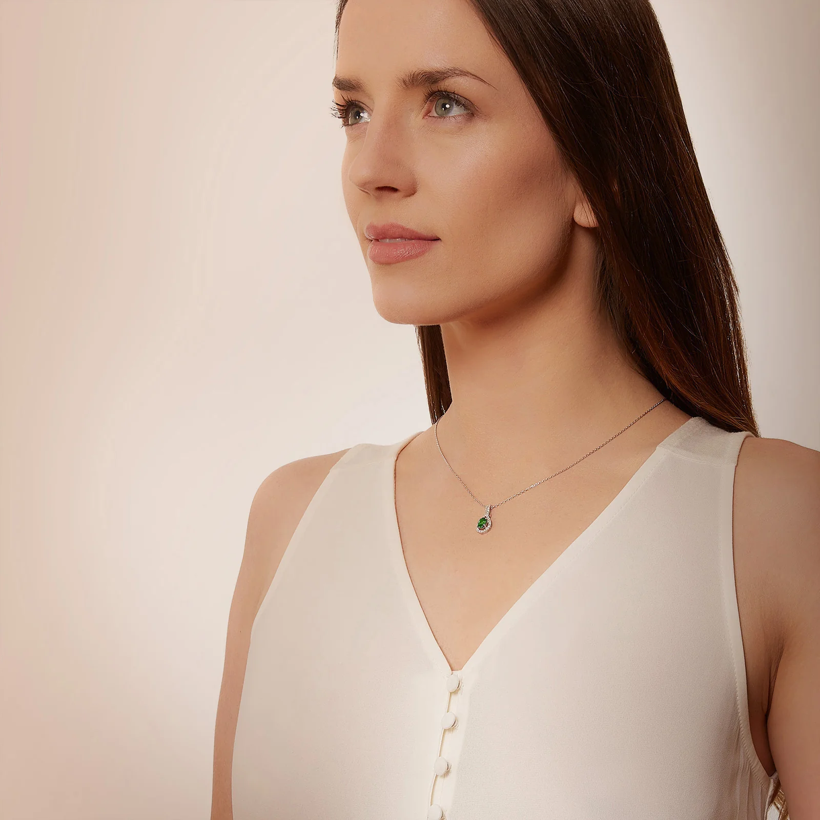 Oval Gemstone and White Sapphire Teardrop Pendant in 14kt White Gold - Image 3