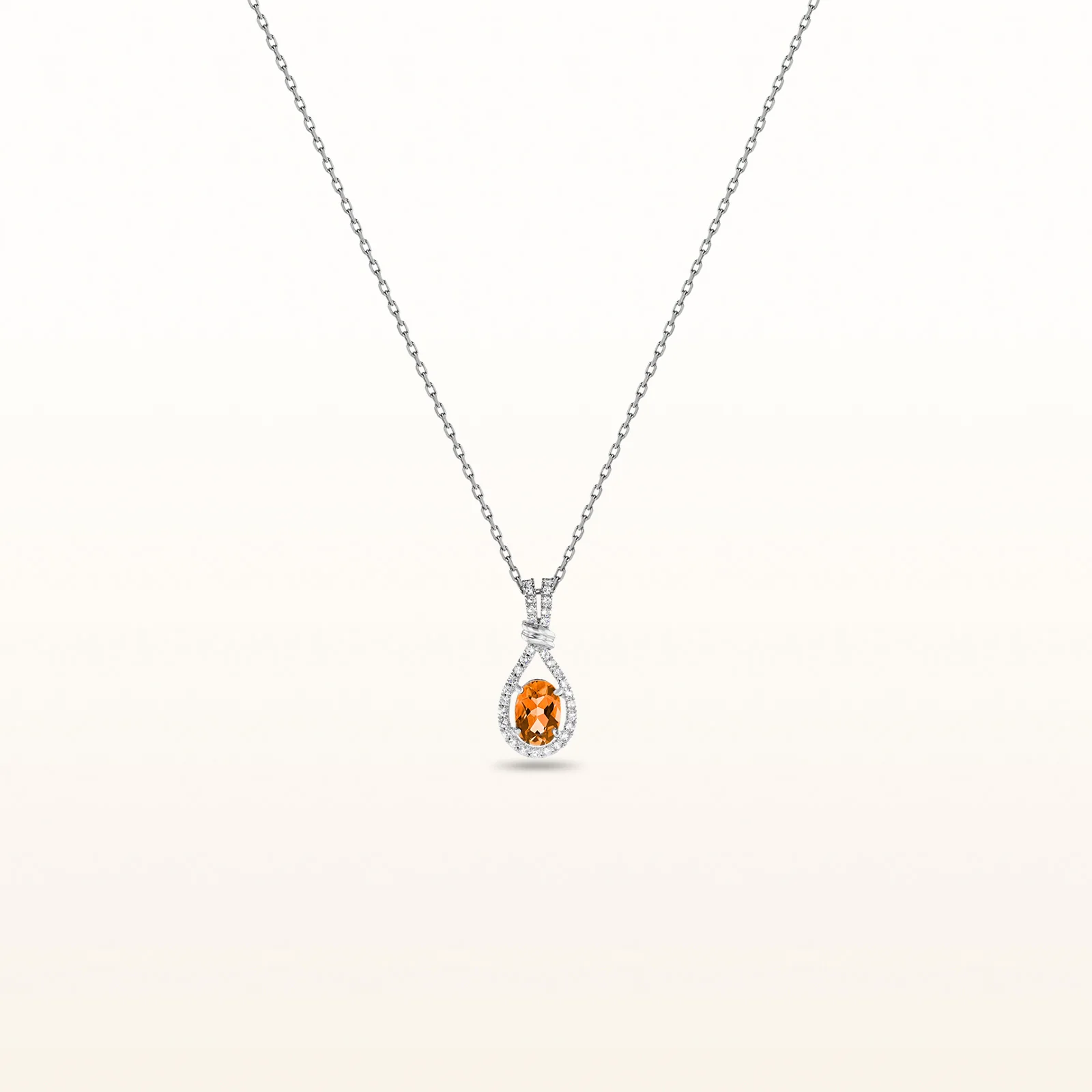 Oval Gemstone and White Sapphire Teardrop Pendant in 14kt White Gold - Image 7