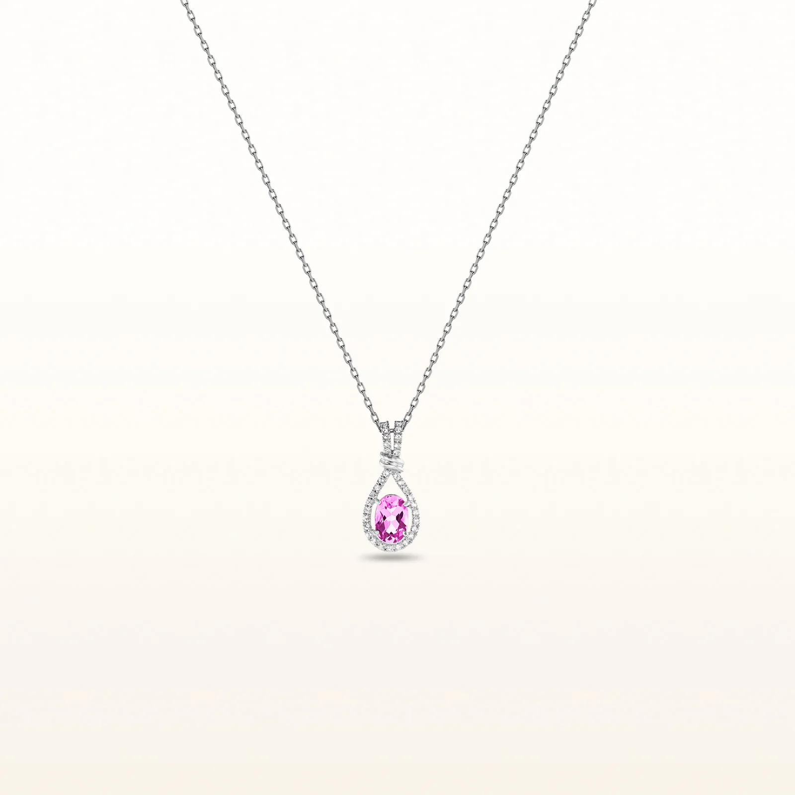 Oval Gemstone and White Sapphire Teardrop Pendant in 14kt White Gold - Image 8