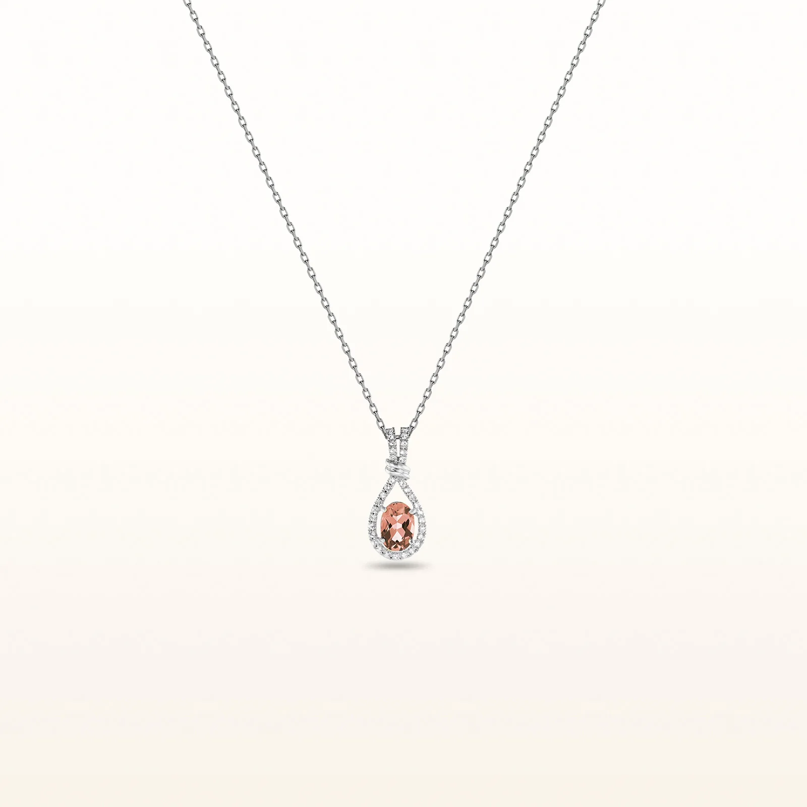 Oval Gemstone and White Sapphire Teardrop Pendant in 14kt White Gold - Image 9