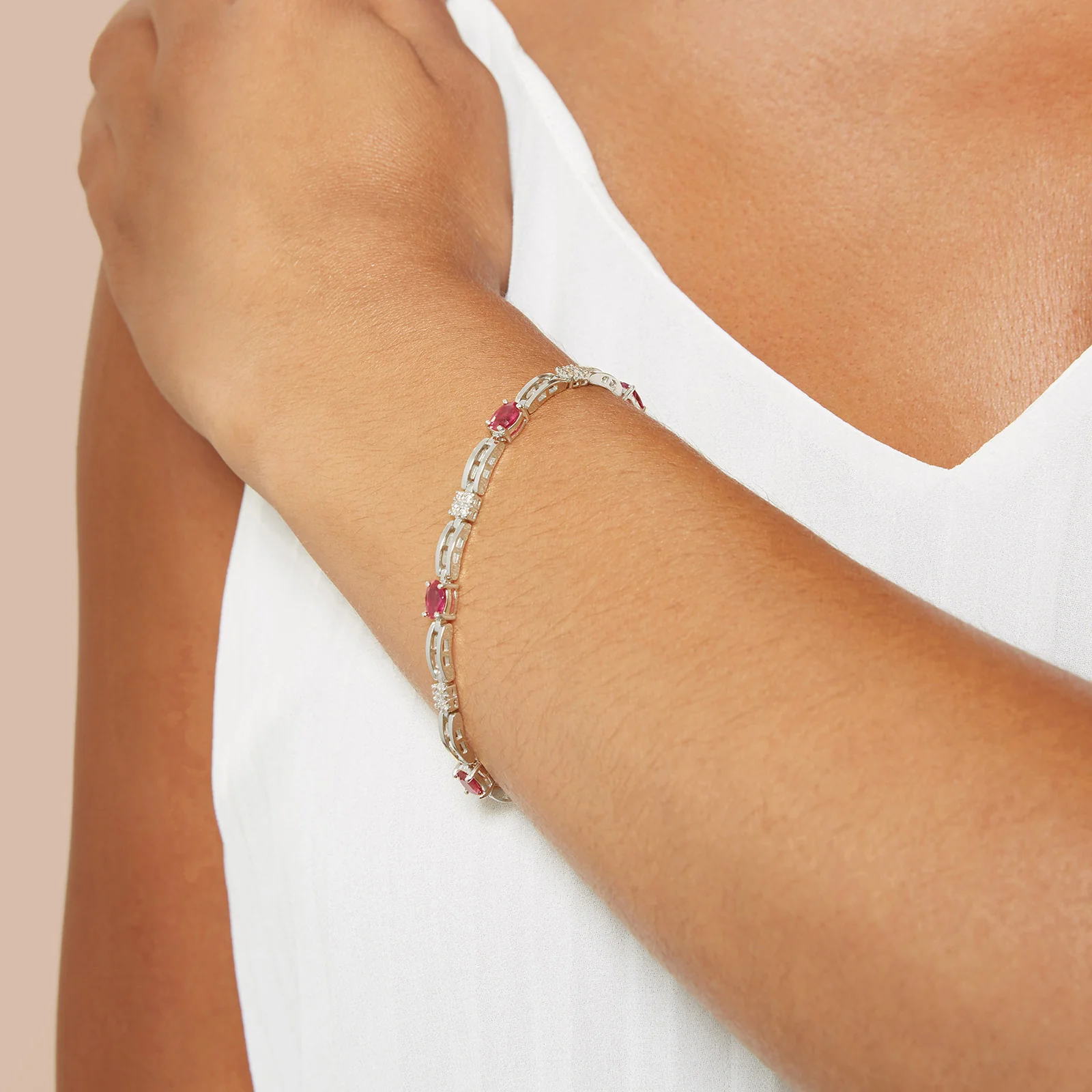 Oval Gemstone Open Bar Link Bracelet with Diamond Accents - Image 4