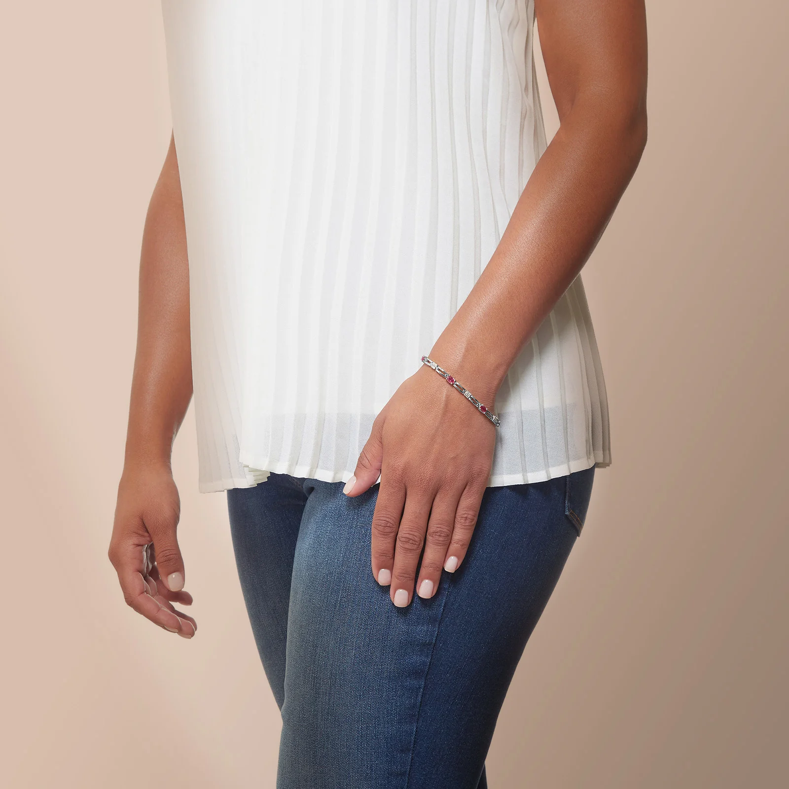 Oval Gemstone Open Bar Link Bracelet with Diamond Accents - Image 5