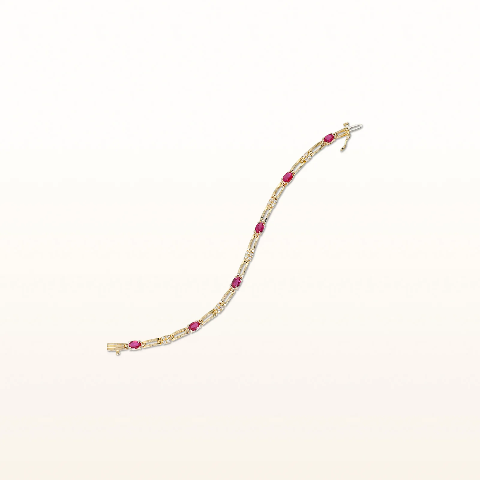 Oval Ruby Open Bar Link Bracelet with Diamond Accents in 14kt Yellow Gold - Image 3