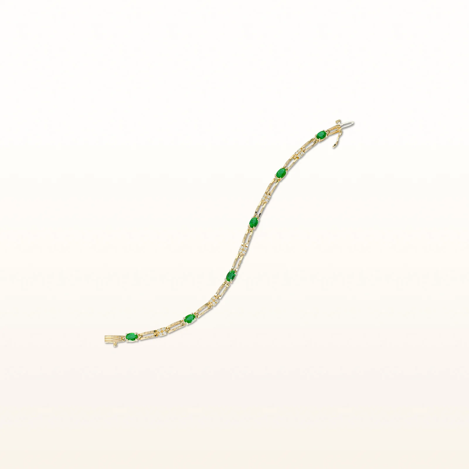 Oval Tsavorite Garnet Open Bar Link Bracelet with Diamond Accents in 14kt Yellow Gold - Image 3