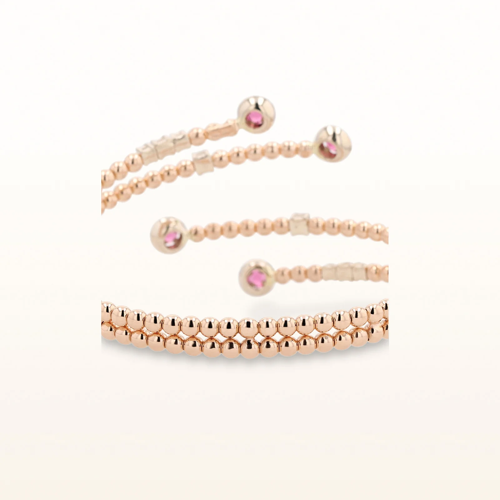 Pink Spinel and Diamond Beaded Flexible Cuff Bracelet in 18kt Rose Gold - Image 3