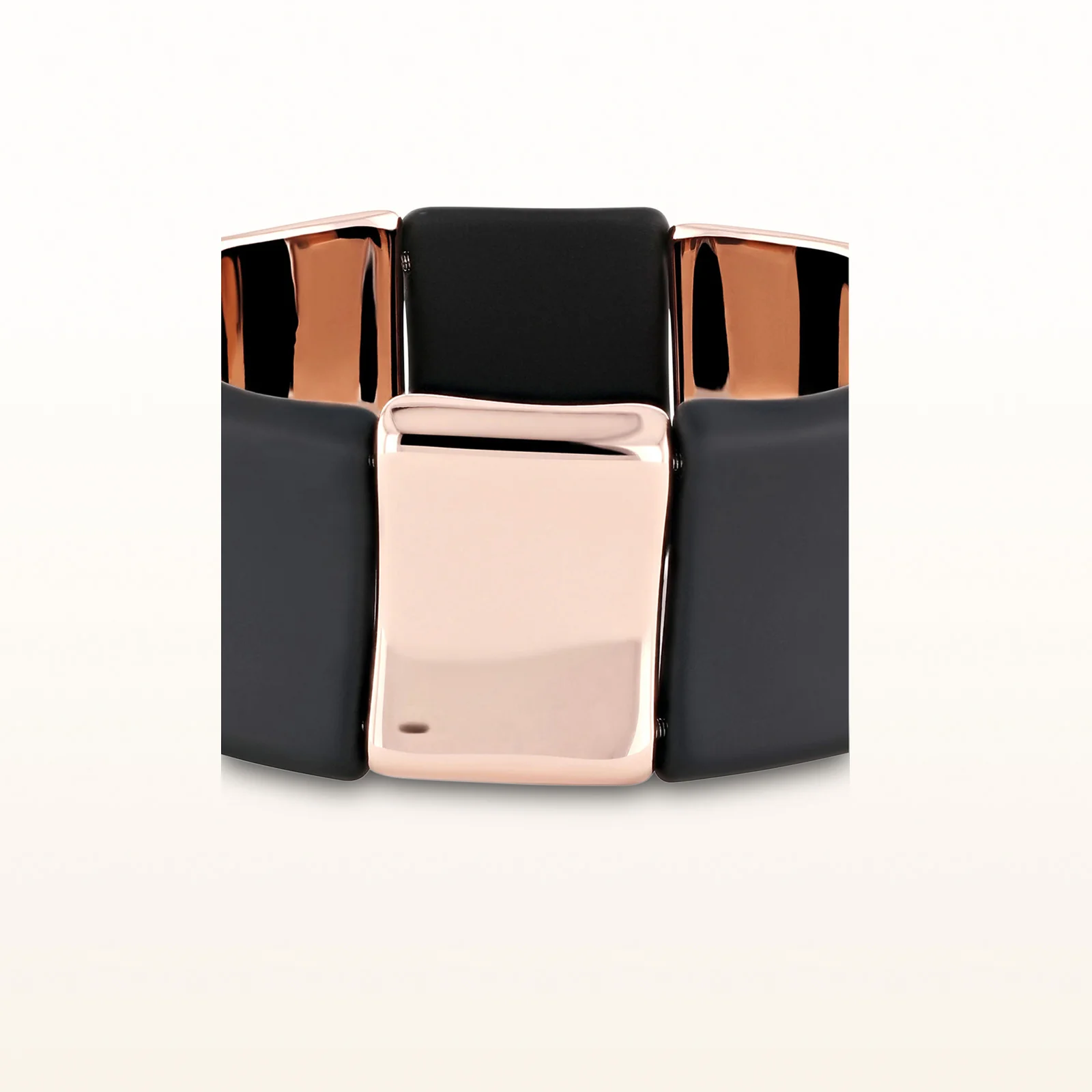Rose Gold Plated 925 Sterling Silver and Rubber Alternating Concave Square Stretch Bracelet - Image 3