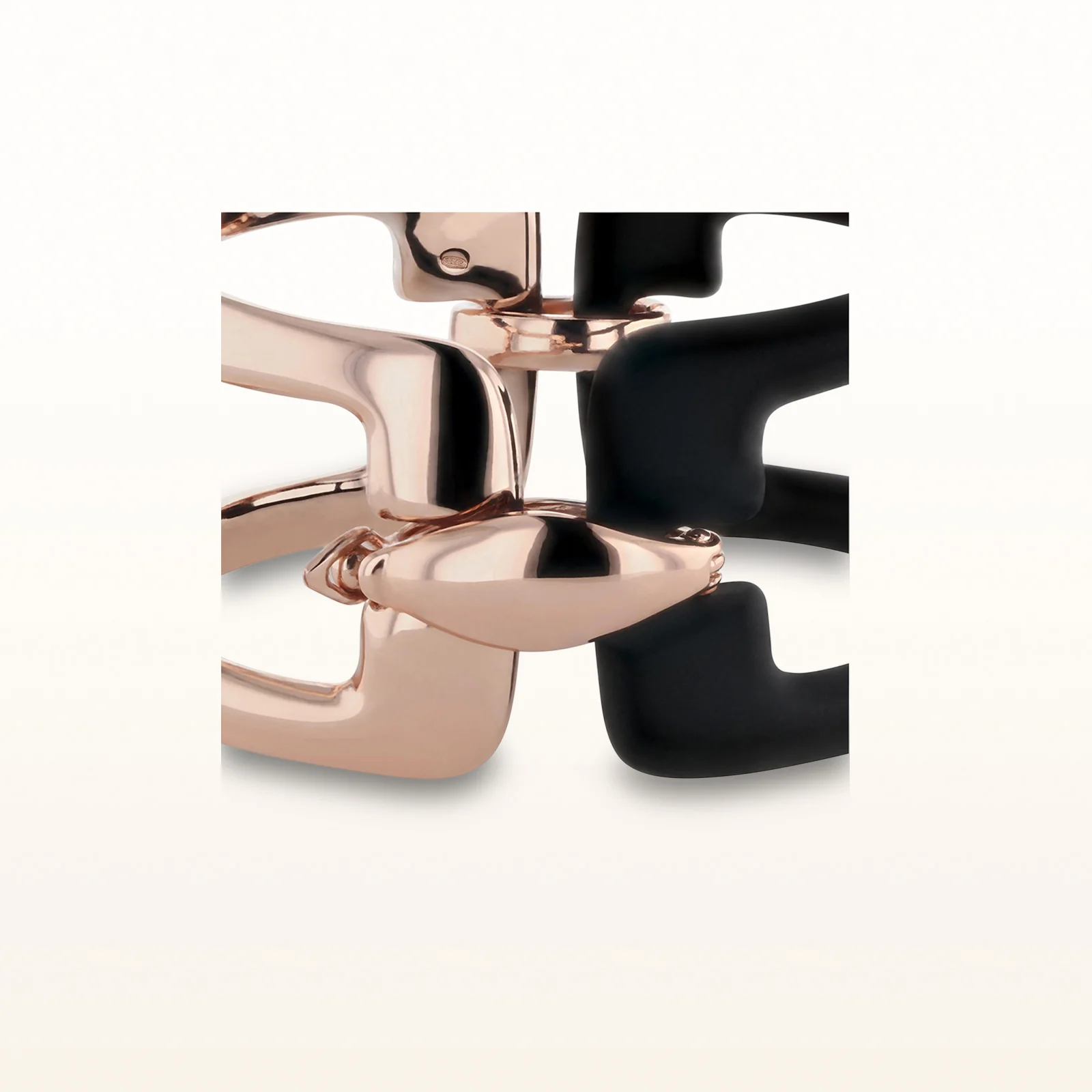 Rose Gold Plated 925 Sterling Silver and Rubber Hinged Bangle - Image 3