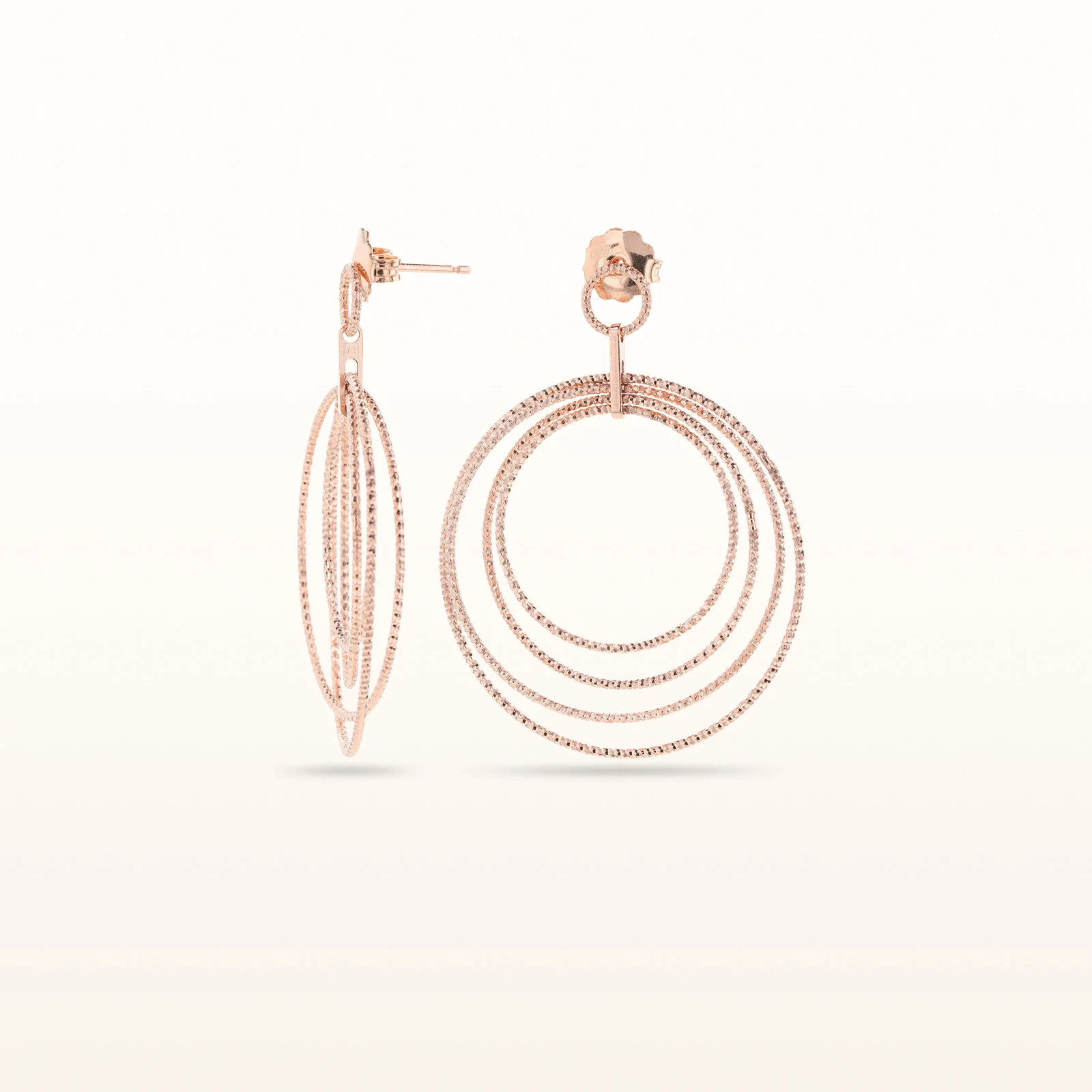 Rose Gold Plated 925 Sterling Silver Diamond Cut Multi Circle Drop Earrings - Image 3