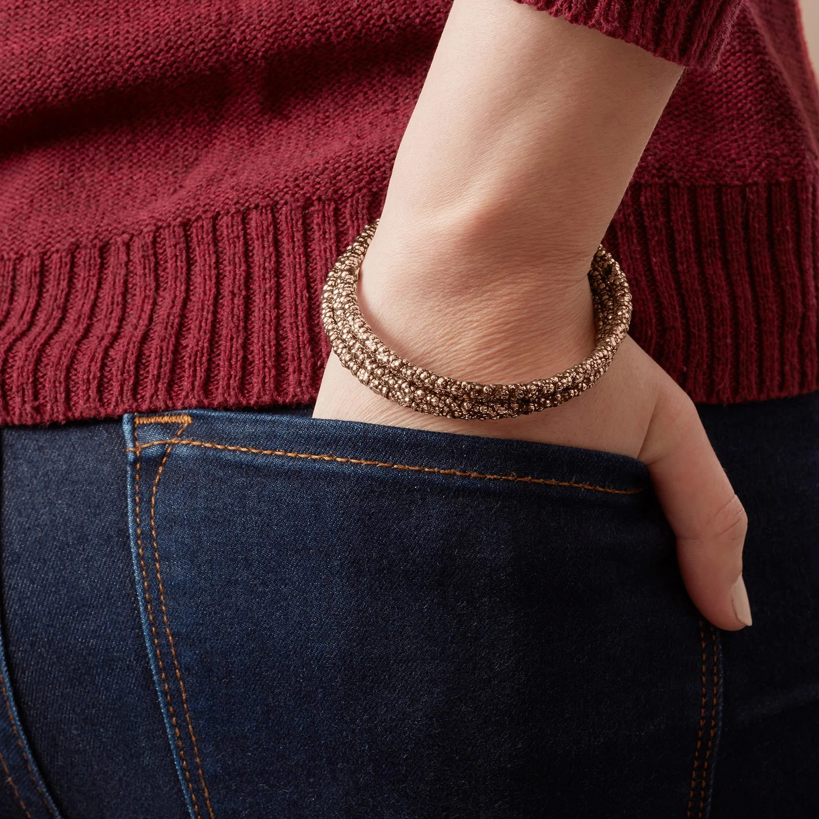 Rose Gold Plated 925 Sterling Silver Popcorn Textured Bangle Bracelet - Image 5