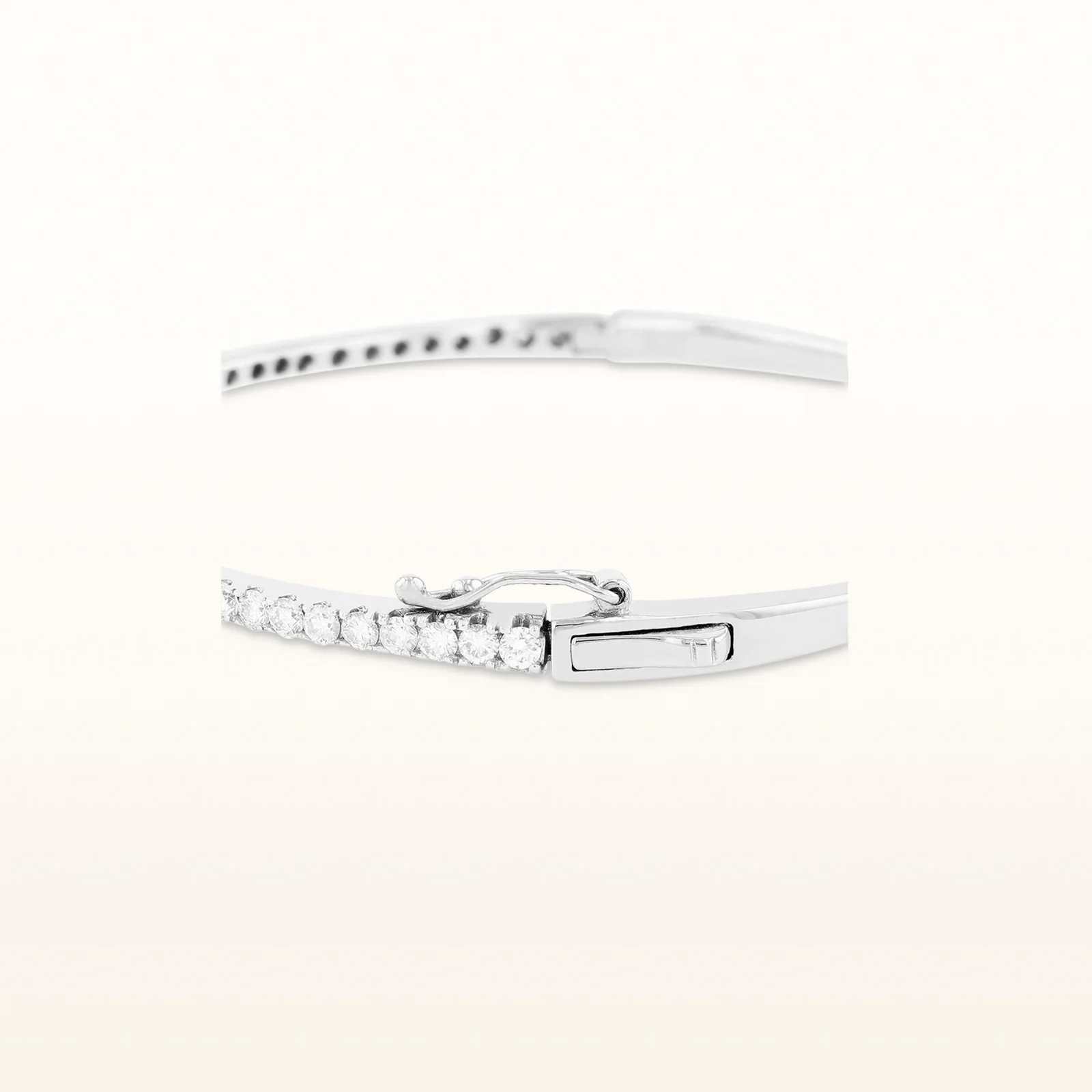 Round Blue Sapphire and Diamond Hinged Bangle Bracelet in 14kt White Gold - Image 3