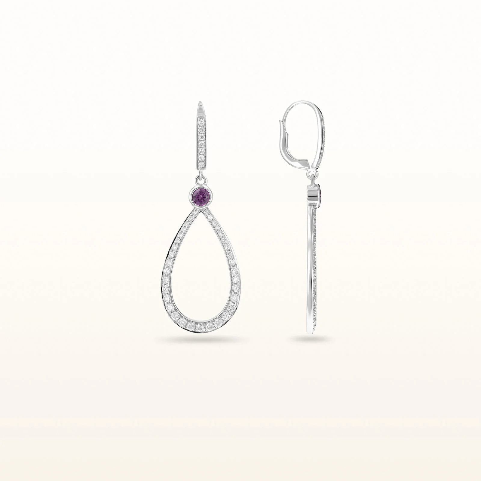 Round Diamond or Gemstone Teardrop Dangle Earrings in 14kt White Gold - Image 16