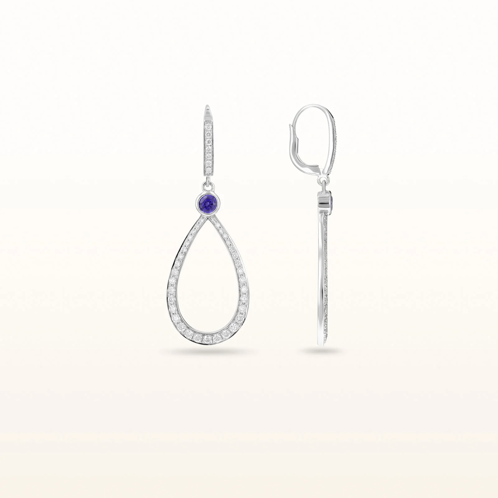 Round Diamond or Gemstone Teardrop Dangle Earrings in 14kt White Gold - Image 20