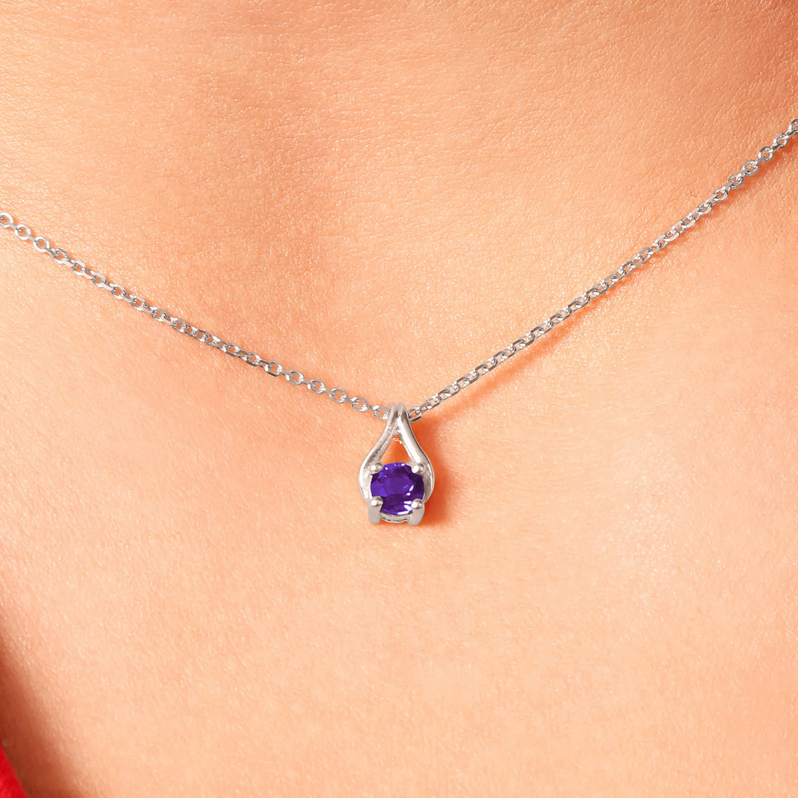 4.0 mm Round Gemstone Wishbone Pendant in 14kt White Gold - Image 3